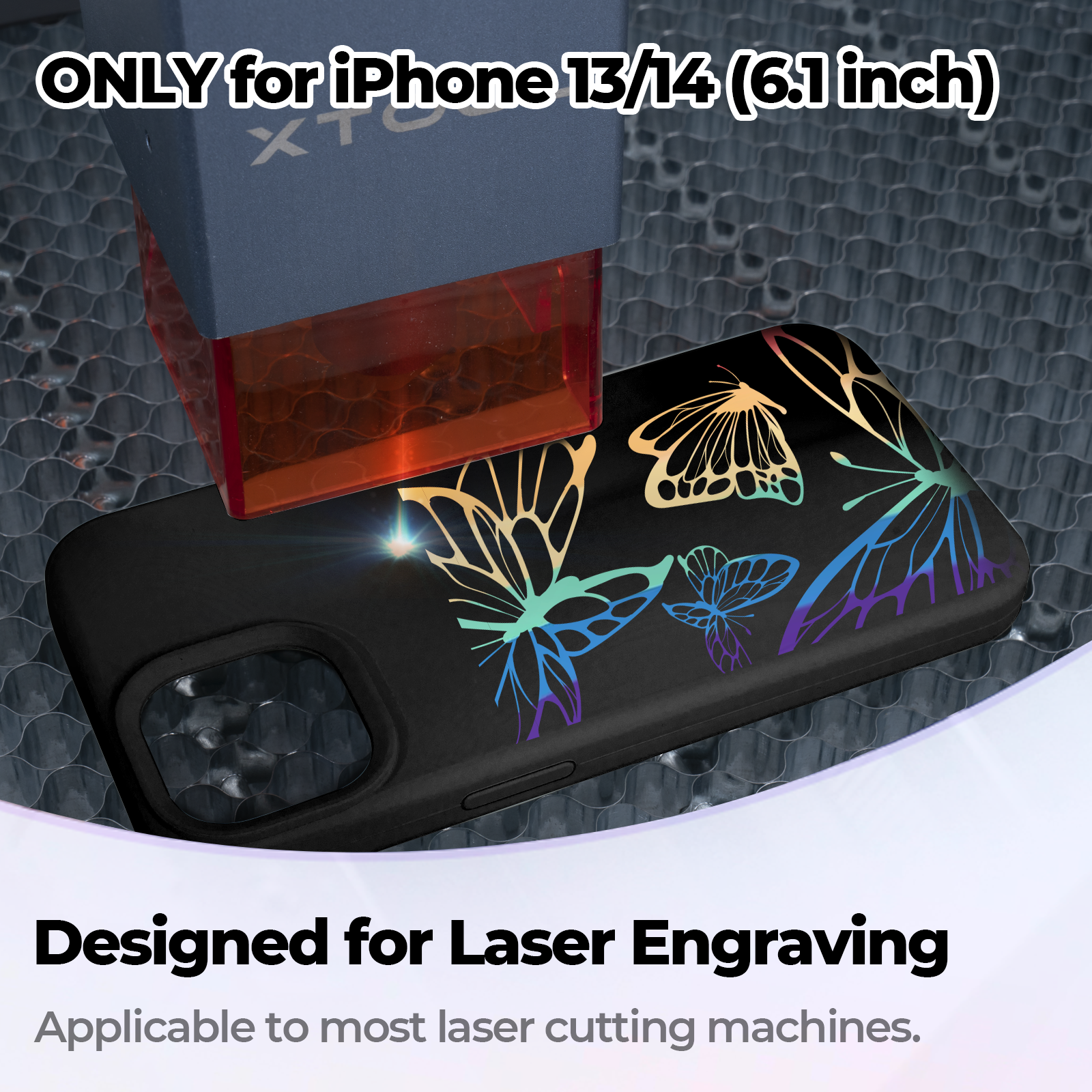 Black Silicone Magnetic iPhone Case with Laserable Rainbow Filling