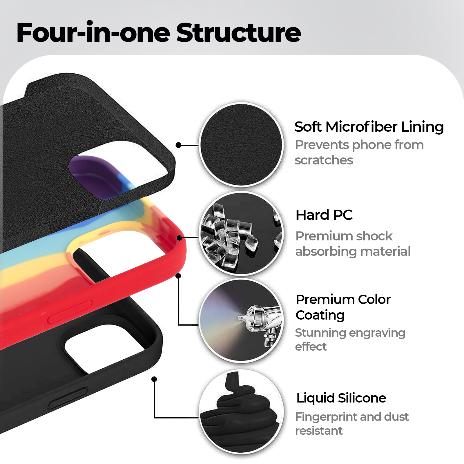 Black Silicone Magnetic iPhone Case with Laserable Rainbow Filling