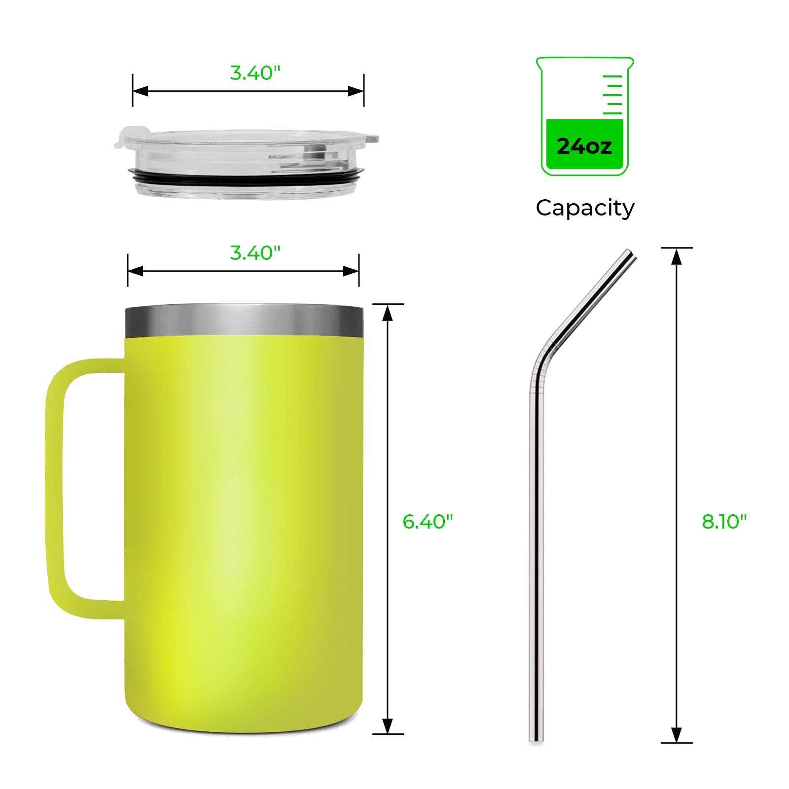 Chartreuse Stainless Steel Tumbler with Handle (24oz)