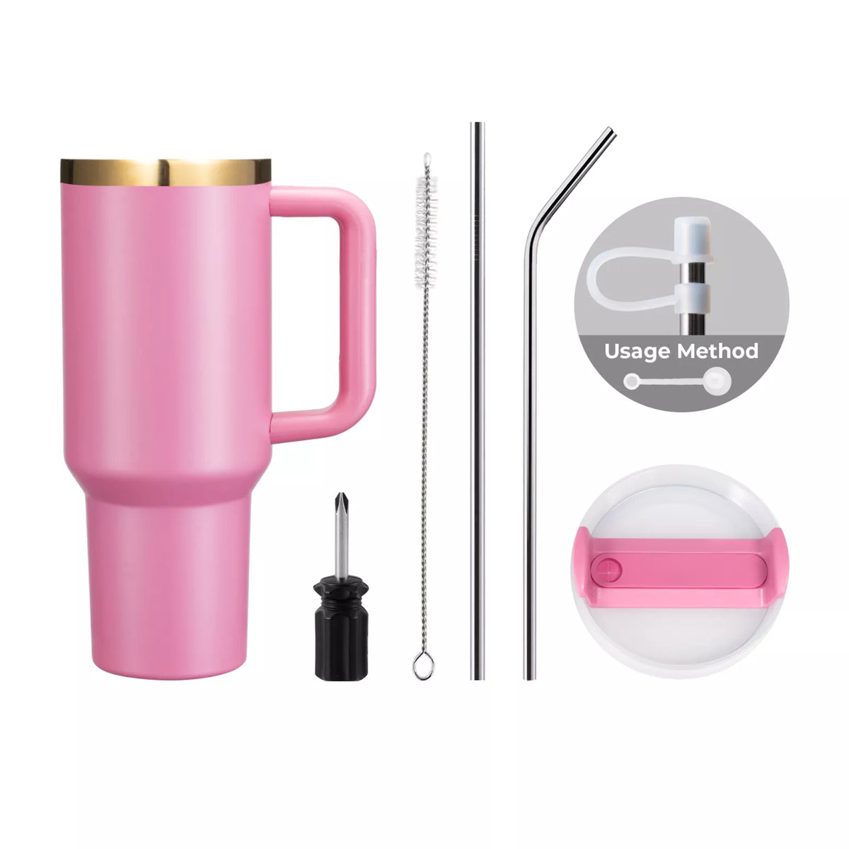 pinkmomoです Peony Pink to Gold Stainless Steel Tumbler with Removable Handle (40oz