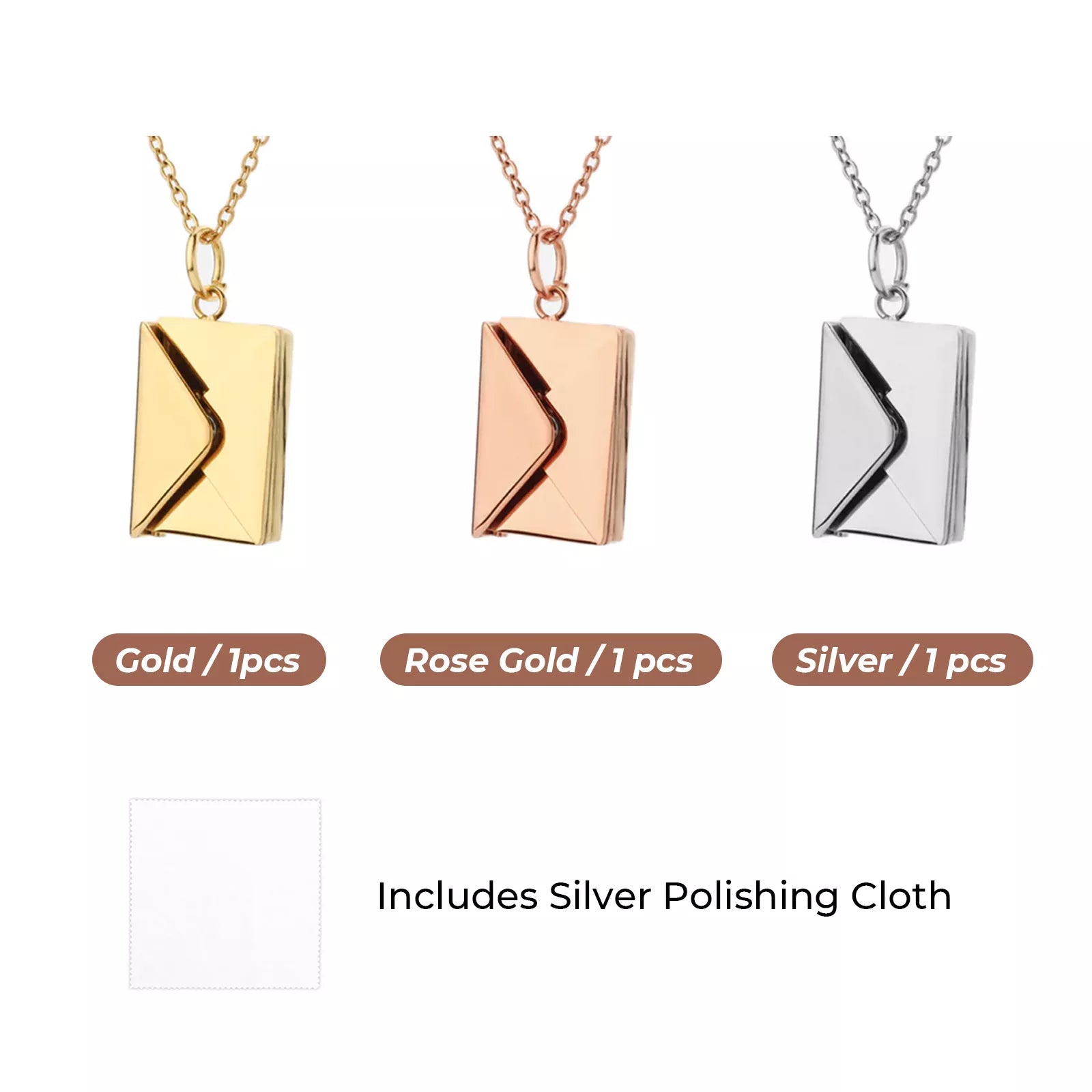 Stainless Steel Envelope Necklace (3pcs)
