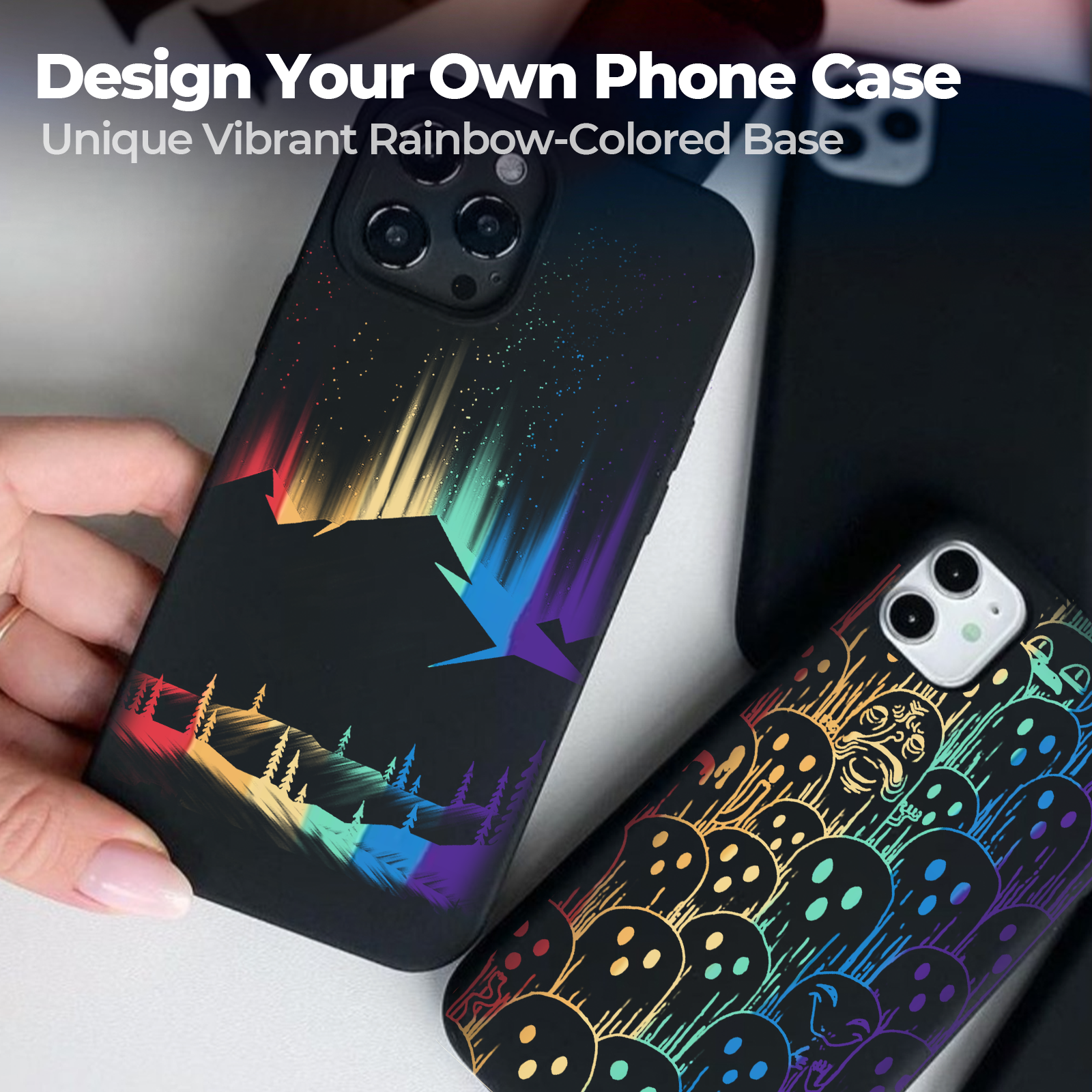 [Bulk Orders] Black Silicone Magnetic iPhone Case with Laserable Rainbow Filling