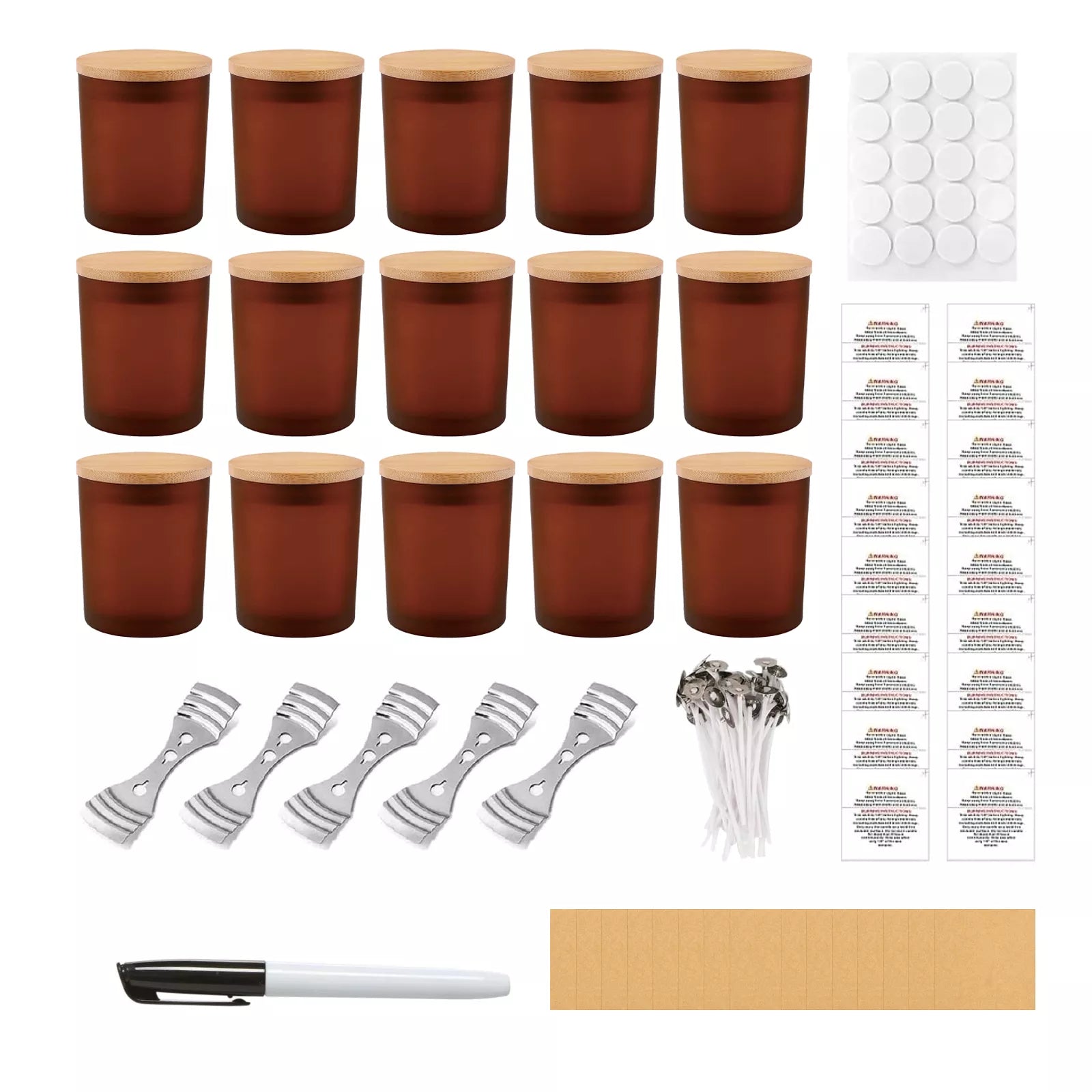 15-Pack 7oz Frosted Amber Candle Jars with Making Kits