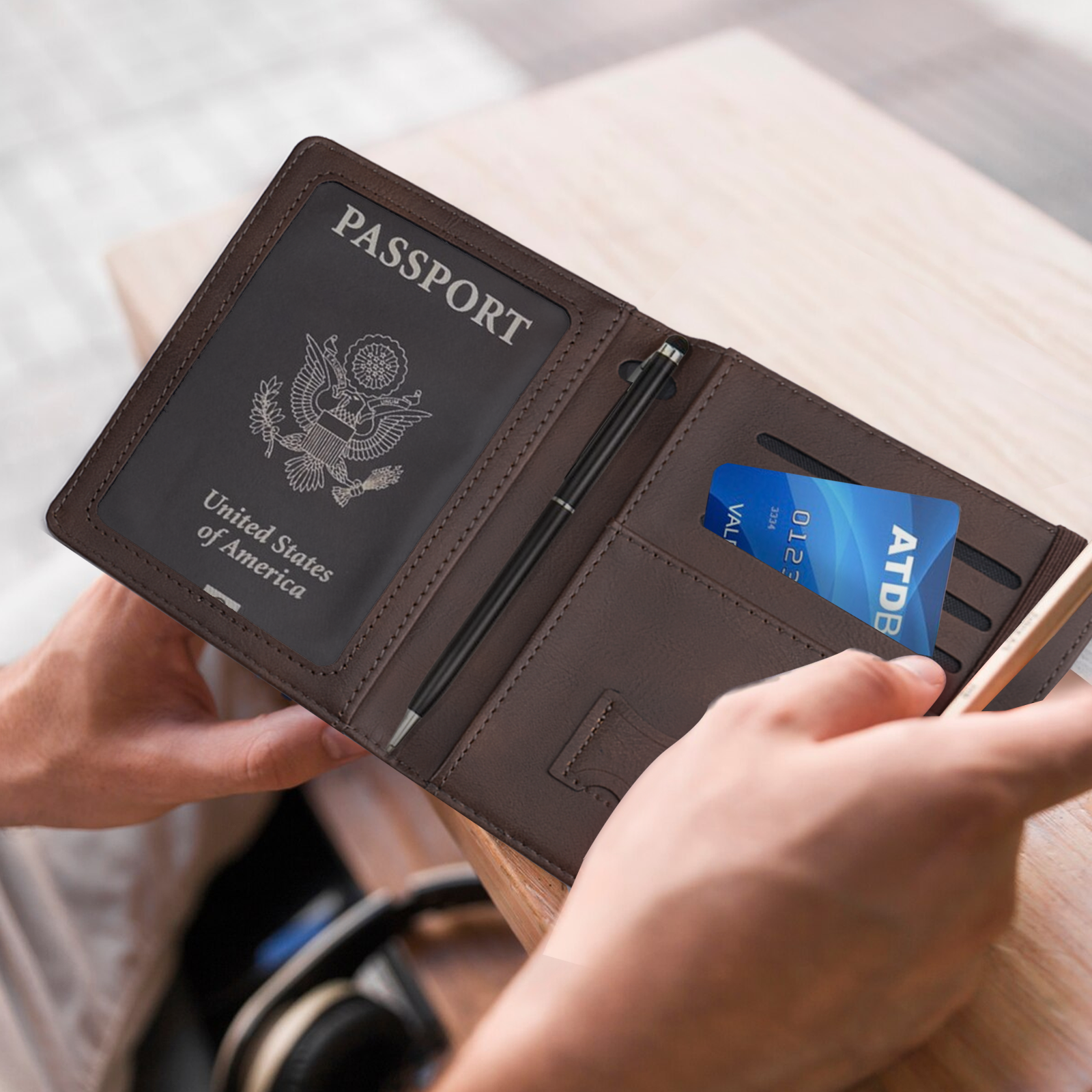 Blue to Sliver Laserable PU Patch Passport Holder
