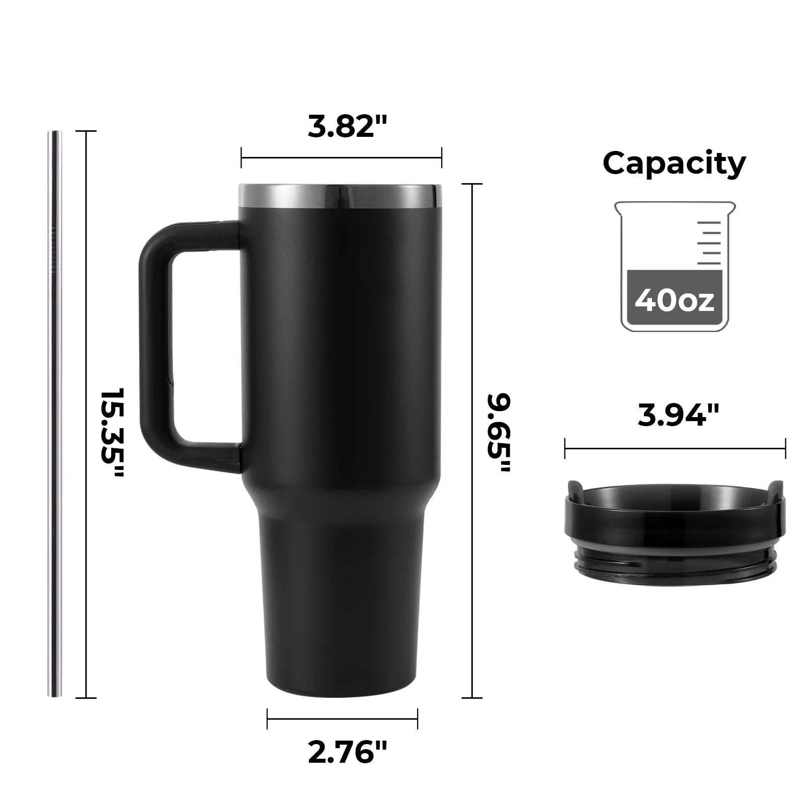 Black to Silver Stainless Steel Tumbler with Handle (40oz)