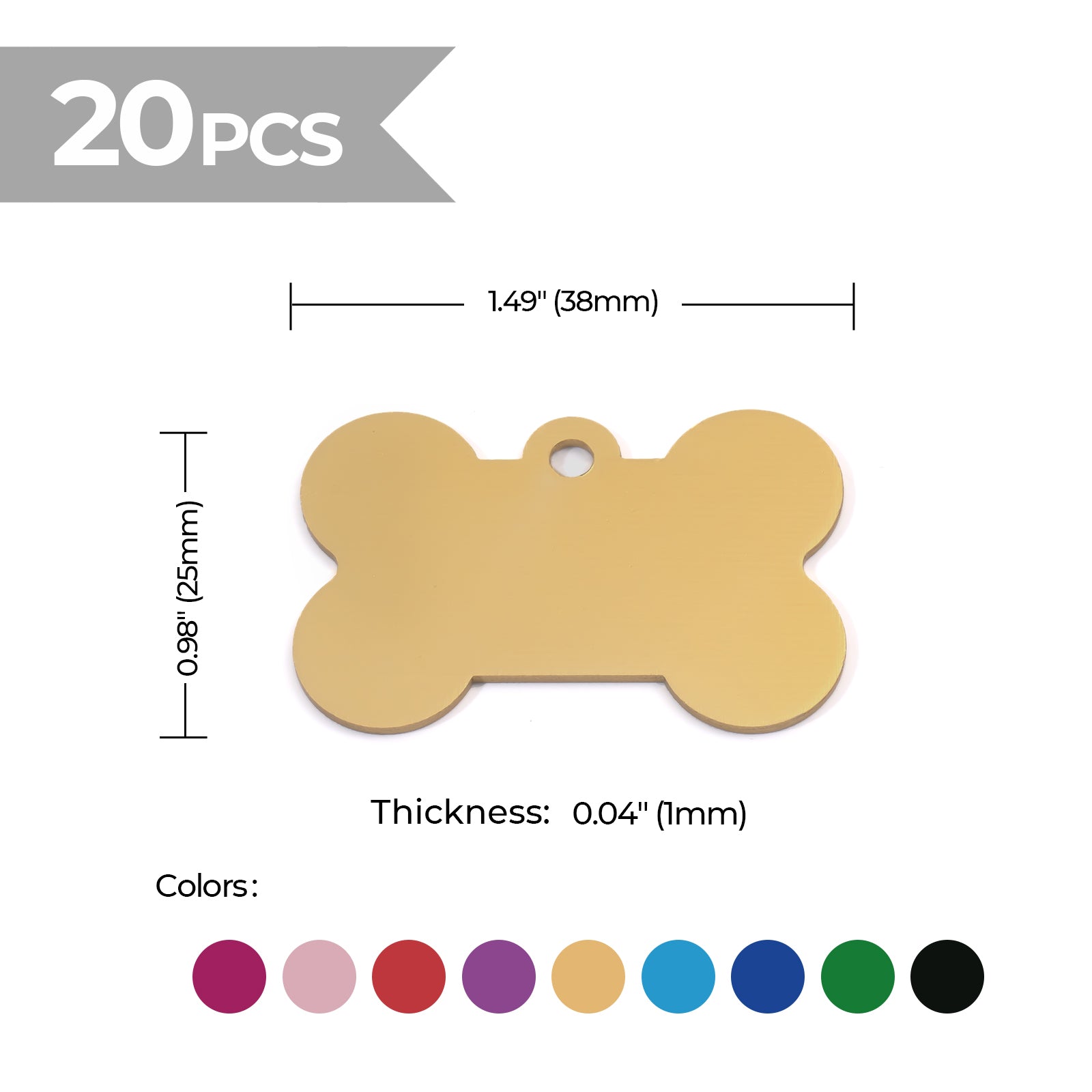 Mixed Color Anodized Aluminum Bone Dog Tag (20pcs)