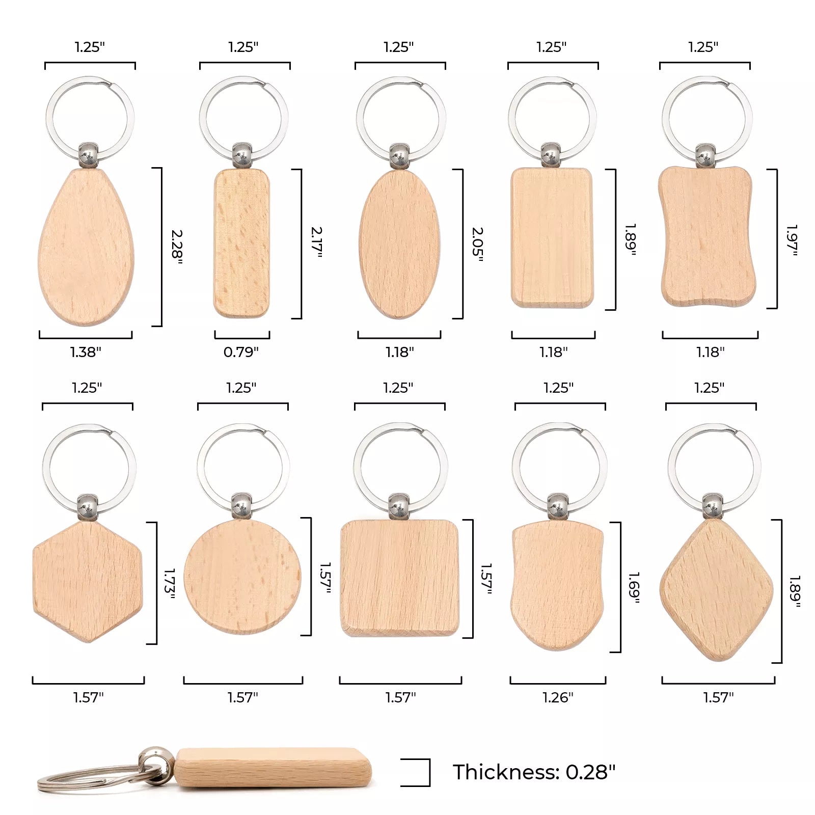 Mixed Shaped Wooden Keychain (10pcs)