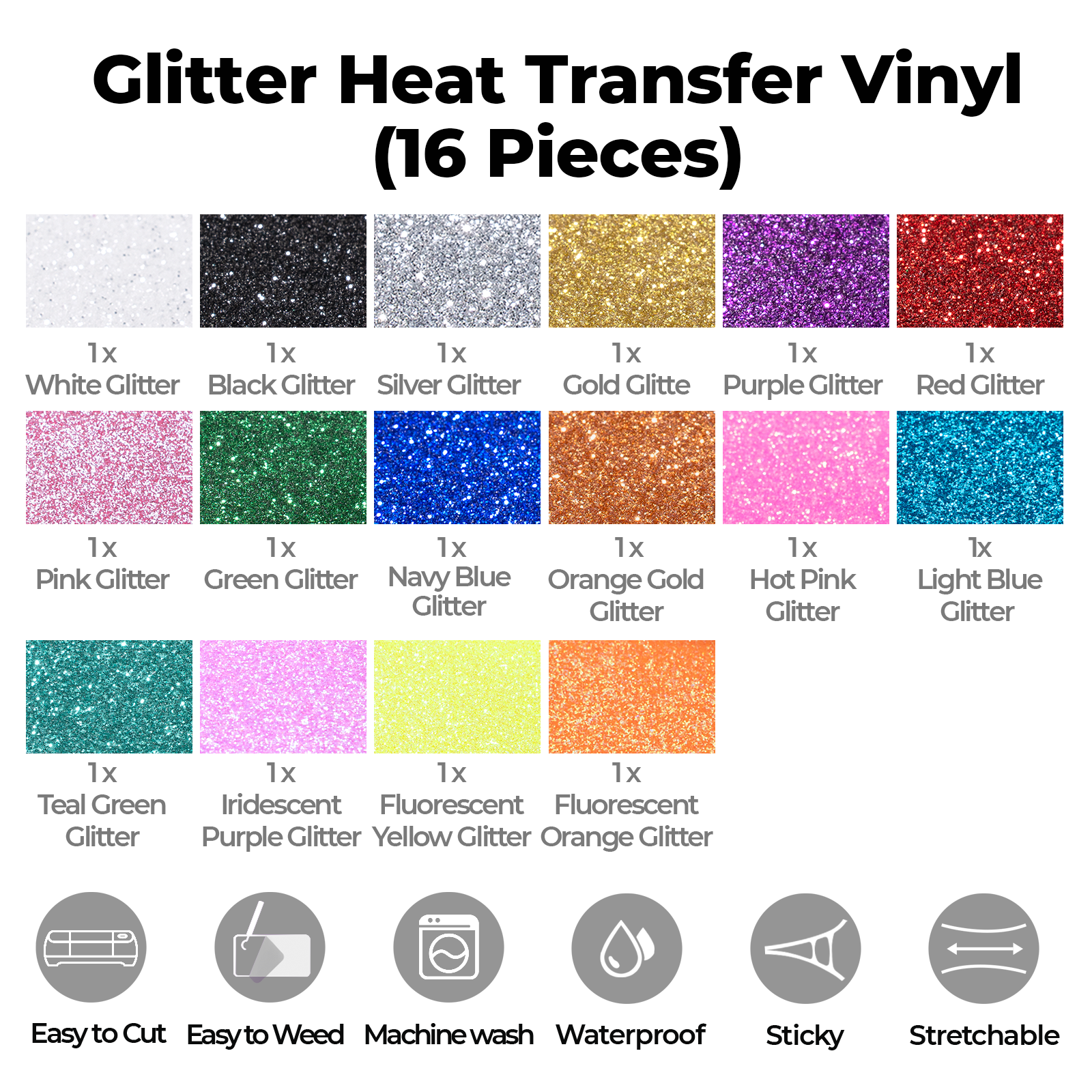 Glitter Heat Transfer Vinyl (16pcs)