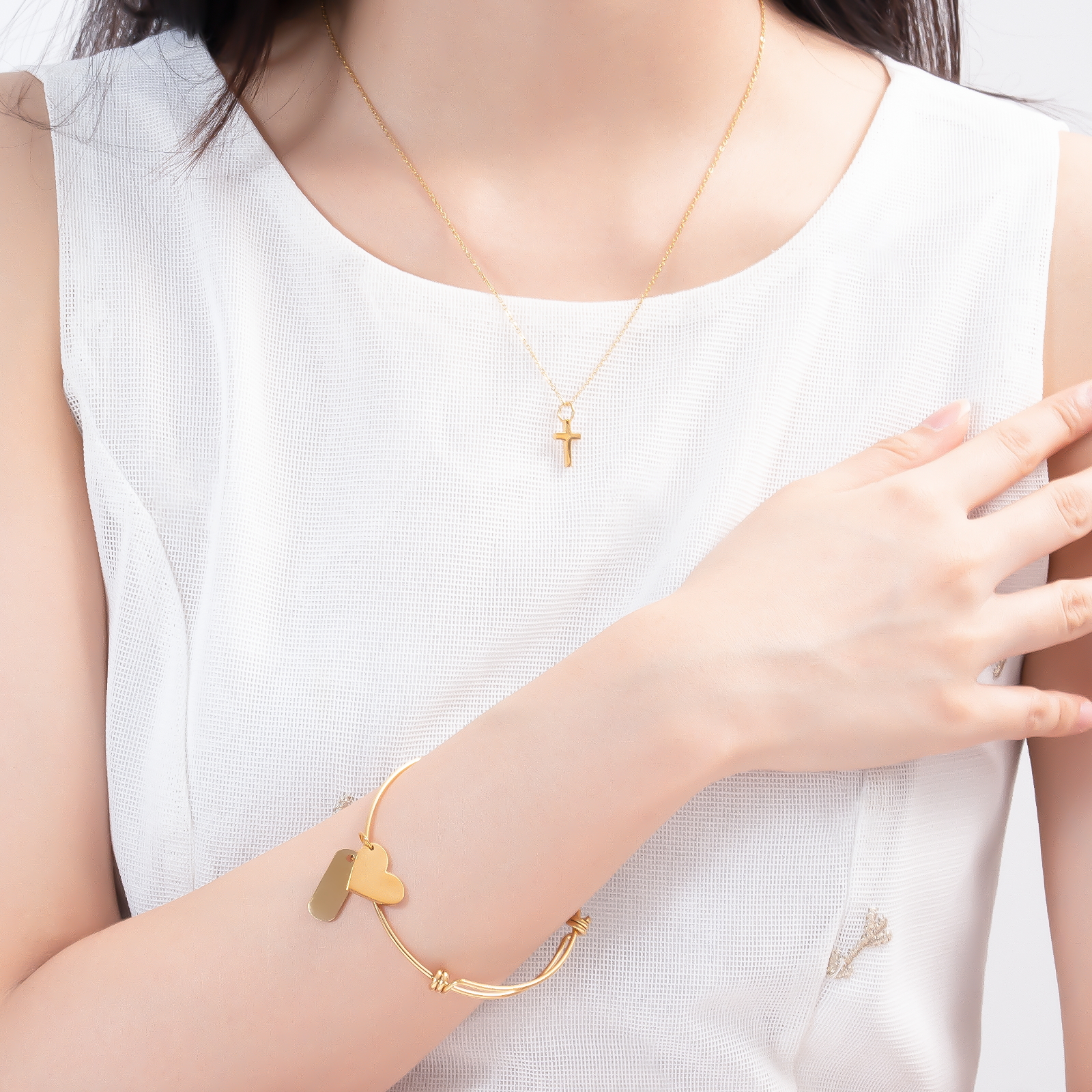Gold Stainless Steel Necklace Bracelet Tag DIY Set (6pcs)