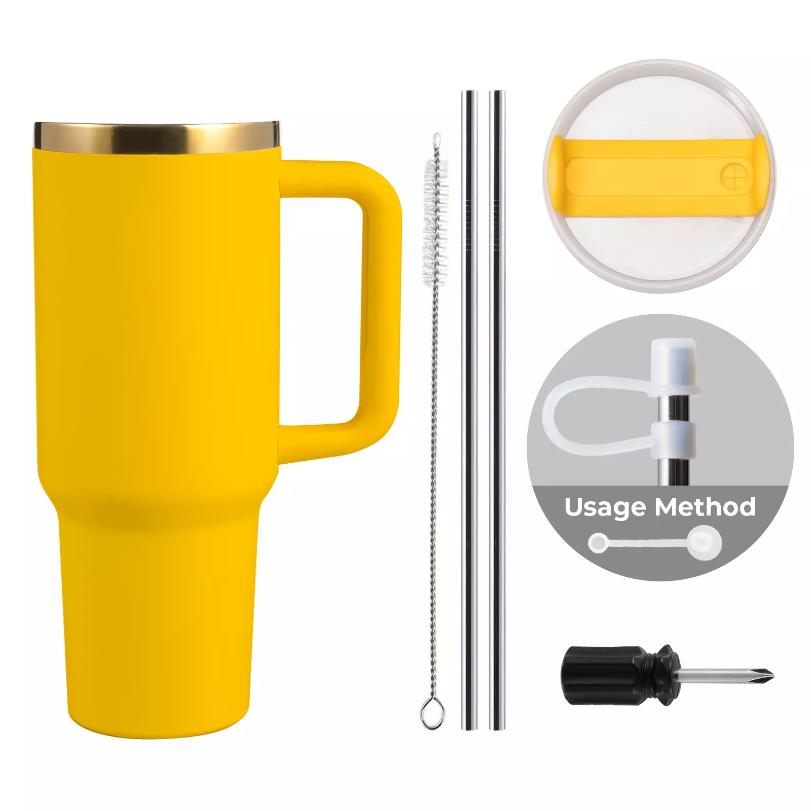 Yellow to Gold Stainless Steel Tumbler with Handle (40oz)