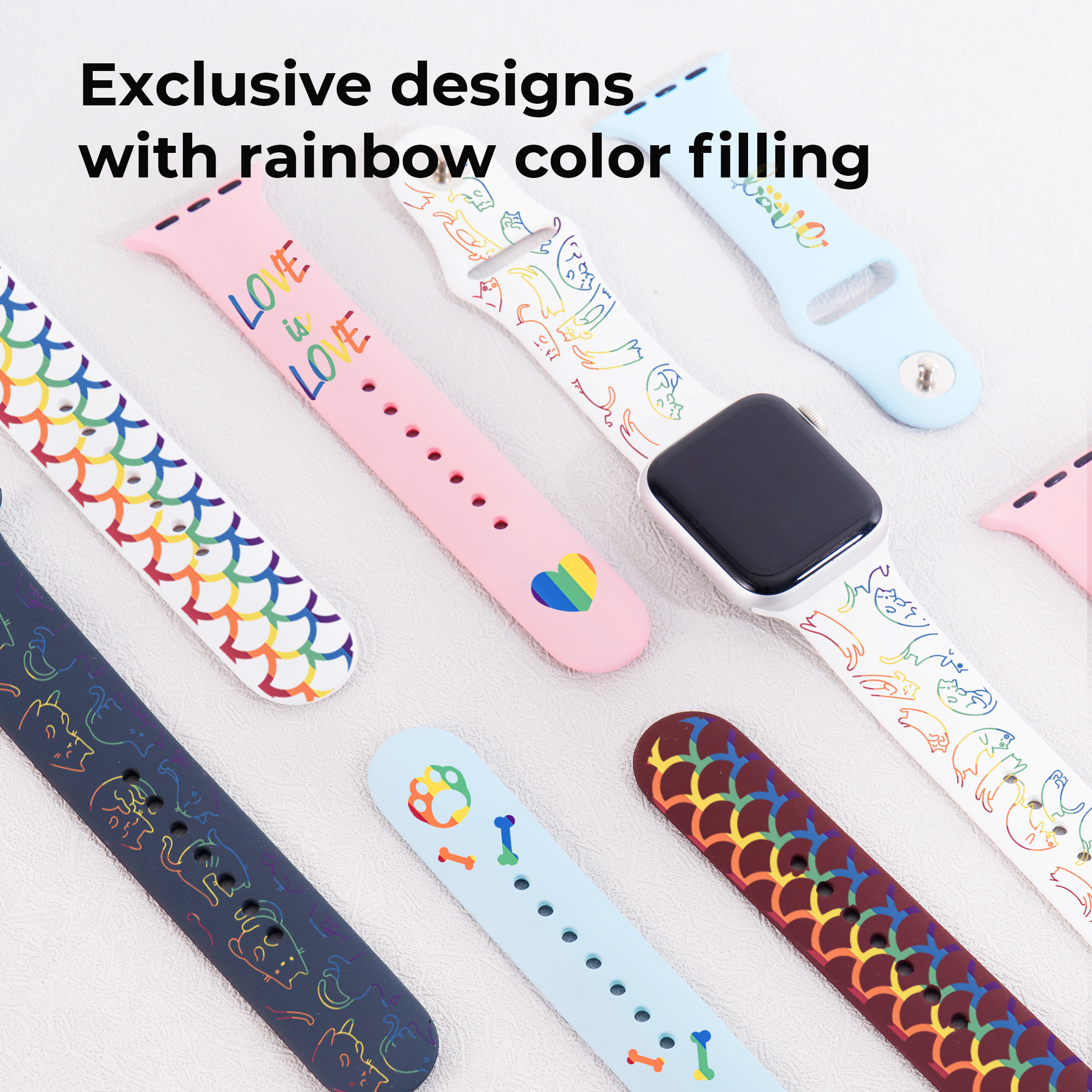 [Bulk Orders] Silicone Apple Watch Bands with Laserable Rainbow Filling (classic)