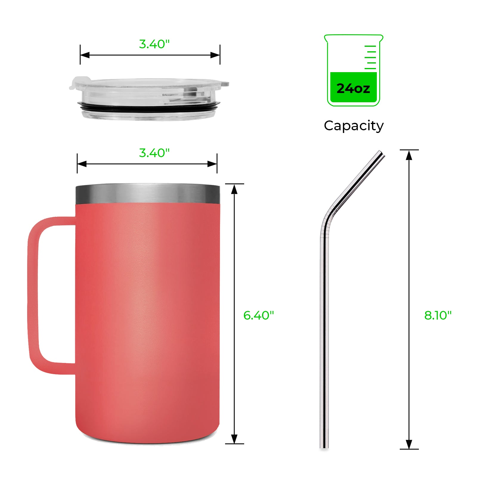 Coral Stainless Steel Tumbler with Handle (24oz)