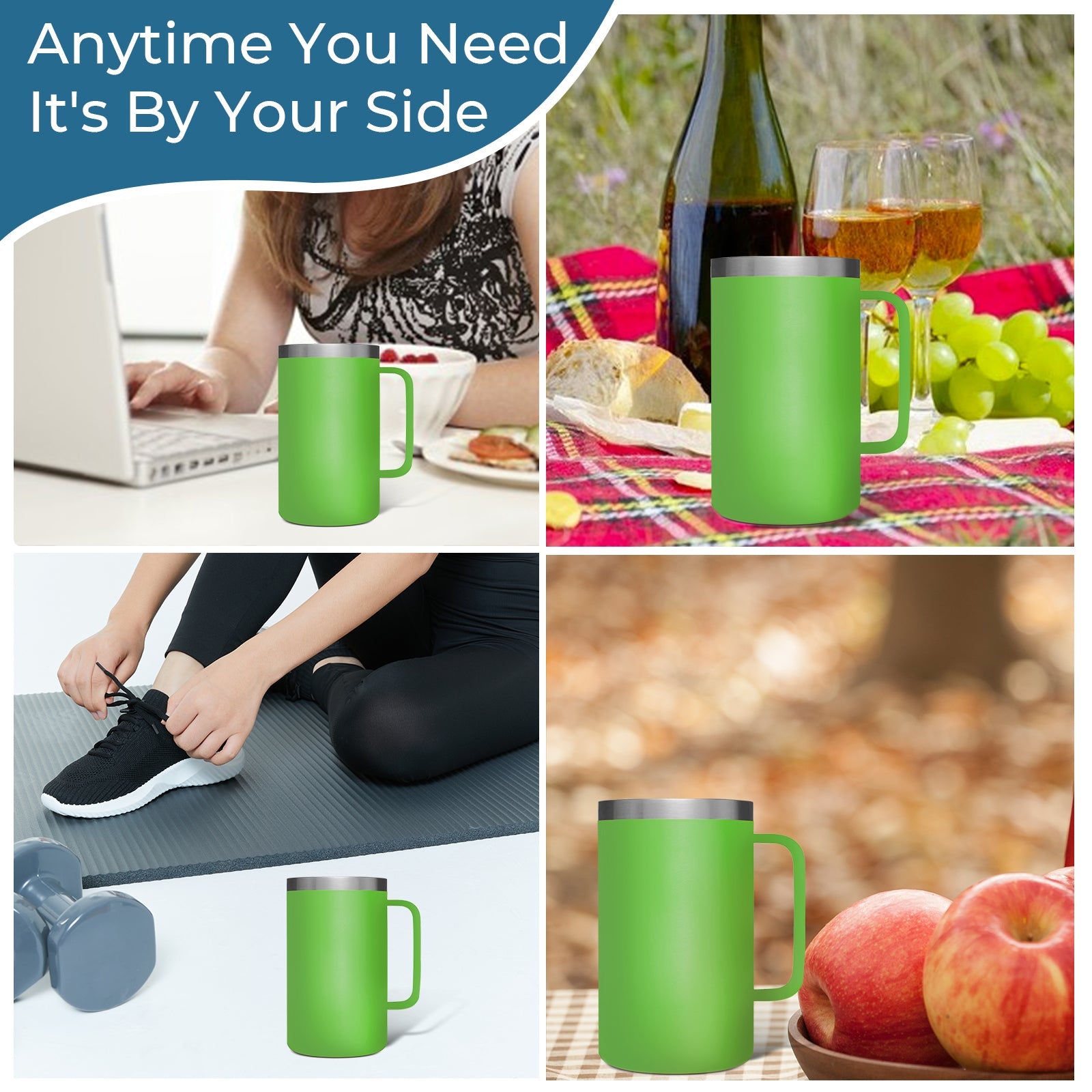 Apple Green Stainless Steel Tumbler with Handle (24oz)