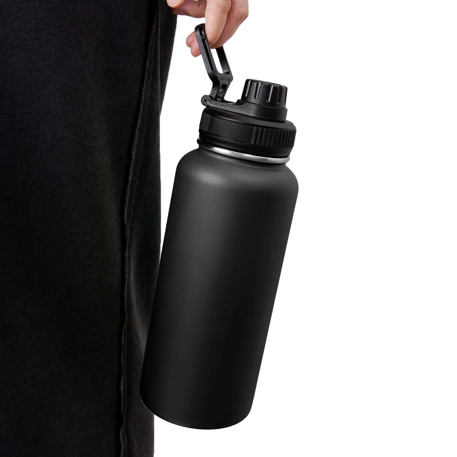 32oz Black Stainless Steel Insulated Water Bottle with Chug Cap