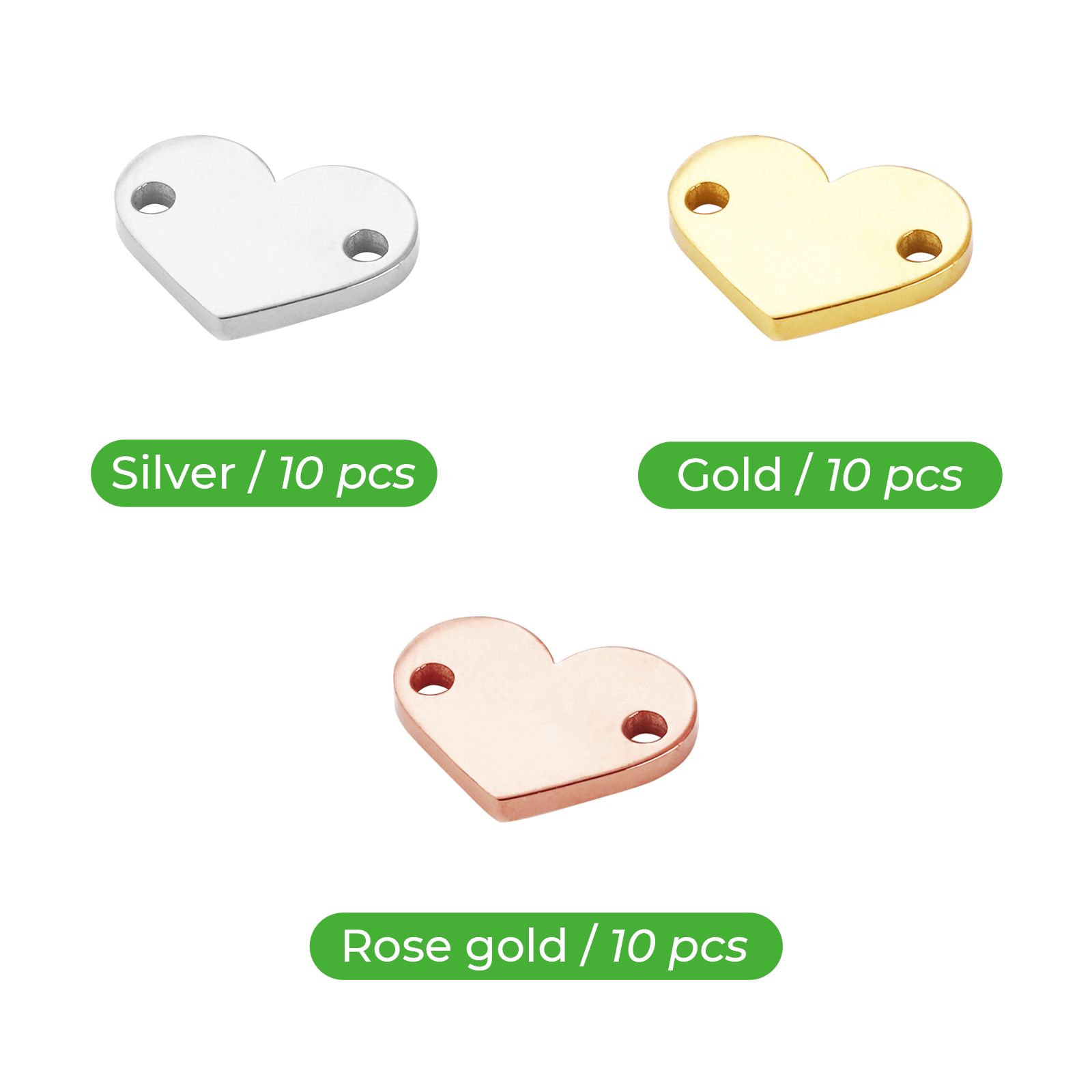 Heart Shaped Connector with 2 Holes Electroplated Multicolor Pendant (30pcs)