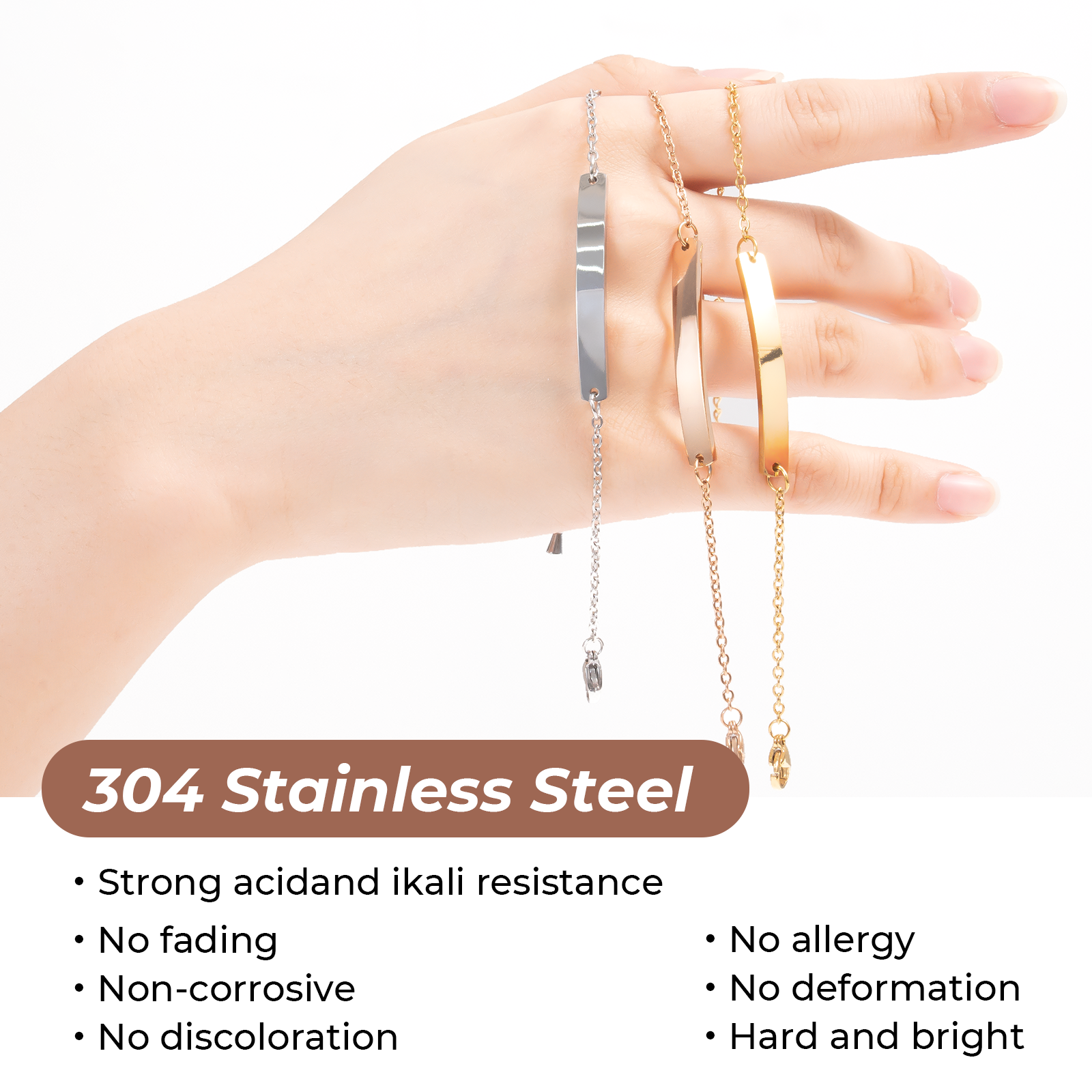 Stainless Steel Tag Bracelet (6pcs)