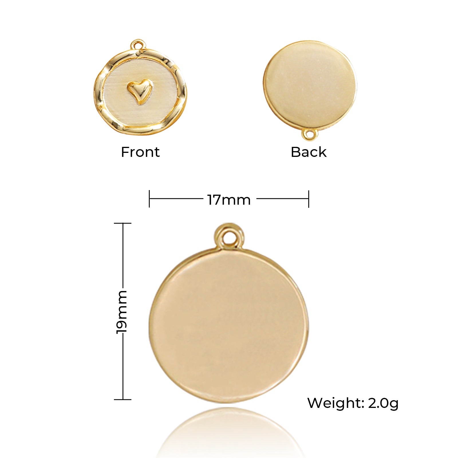 14K Gold Plated Round Heart Pattern Pendant (10pcs)