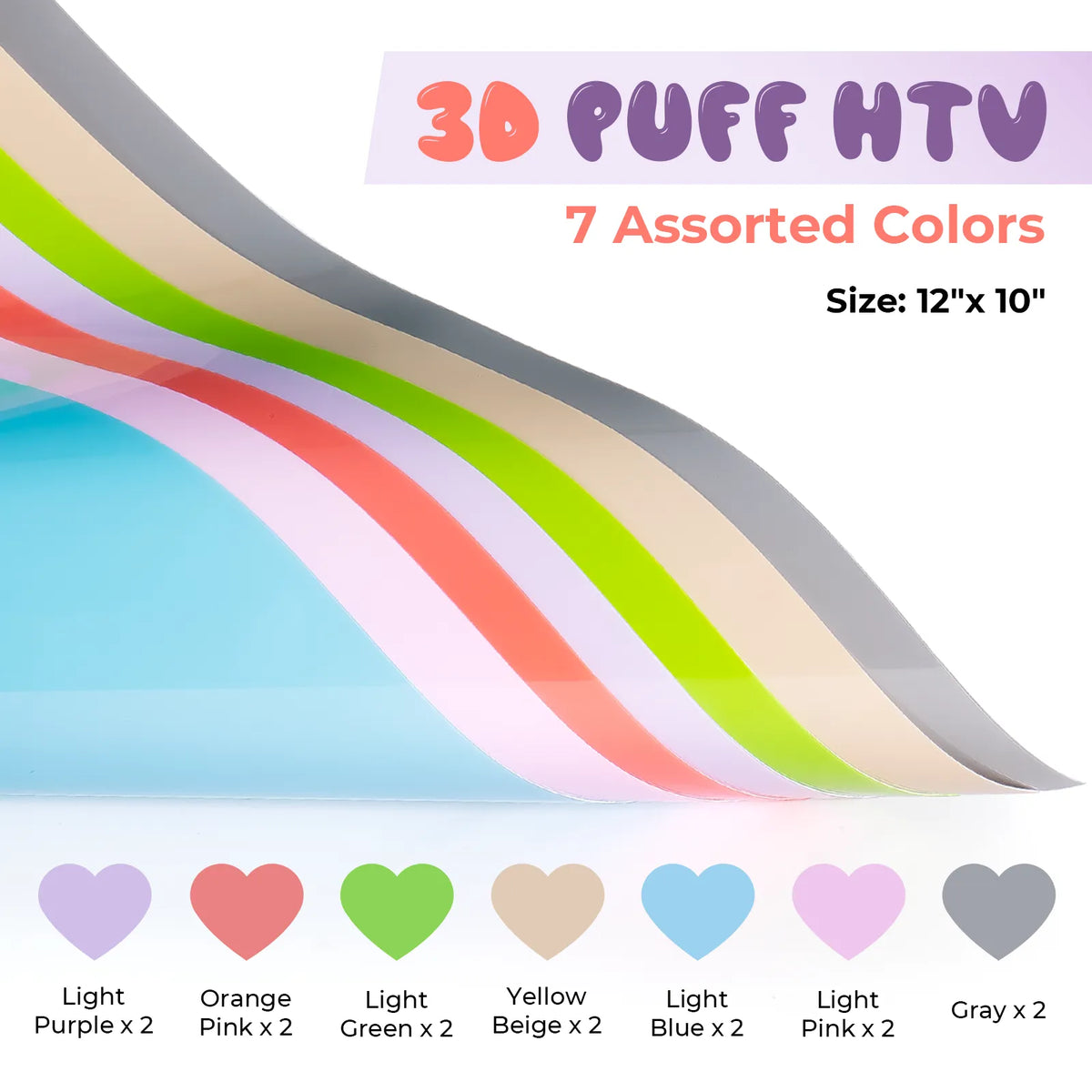 Pastel 3D Puff Heat Transfer Vinyl 14pcs | xTool Materials