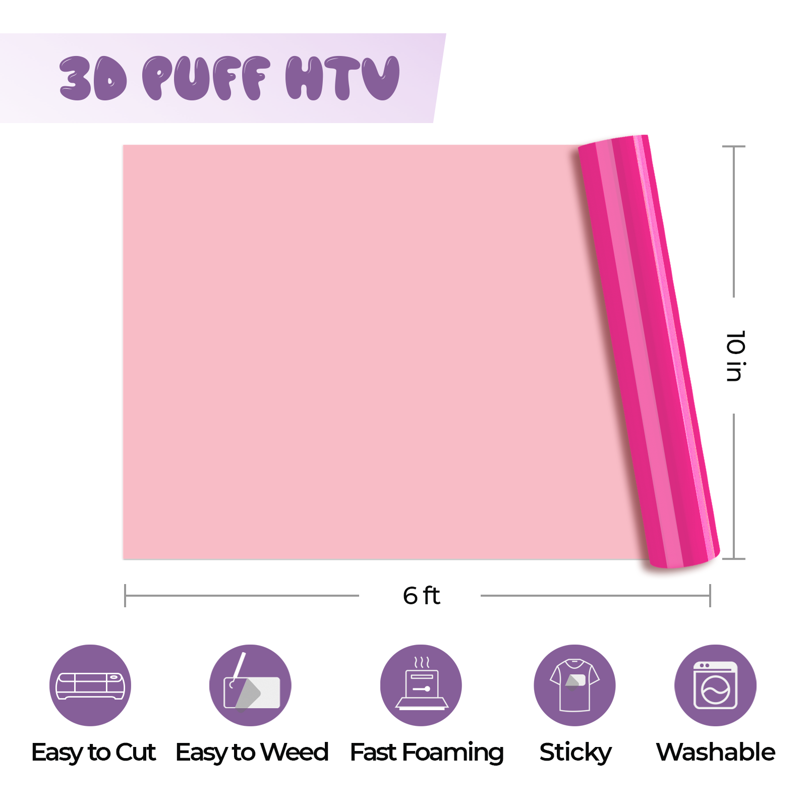  Pink Puff Vinyl Heat Transfer: KINGSOW 3D Puff HTV Heat  Transfer Vinyl 10x4ft Roll Light Pink Foaming Puffy Iron-on Vinyl for  Cricut T Shirts Clothing