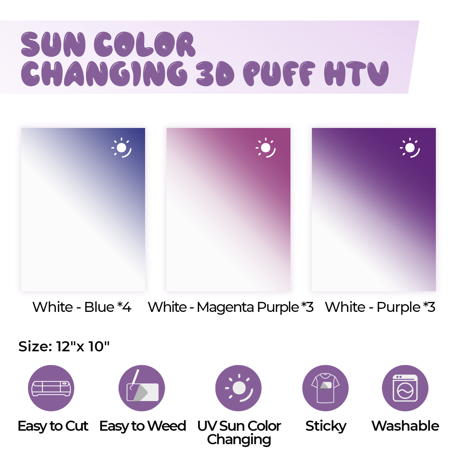 Sun Color Changing Puff Vinyl Heat Transfer 3D (10pcs)