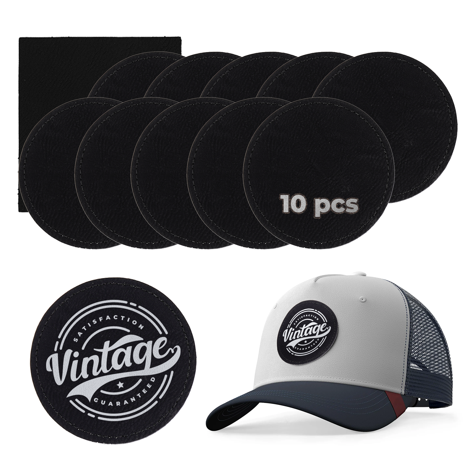 Black to Silver Round Laserable PU Iron-on Patch (10pcs)