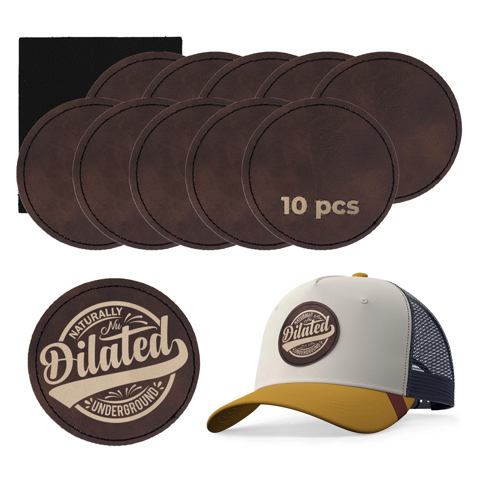 Brown to Gold Round Laserable PU Iron-on Patch (10pcs)