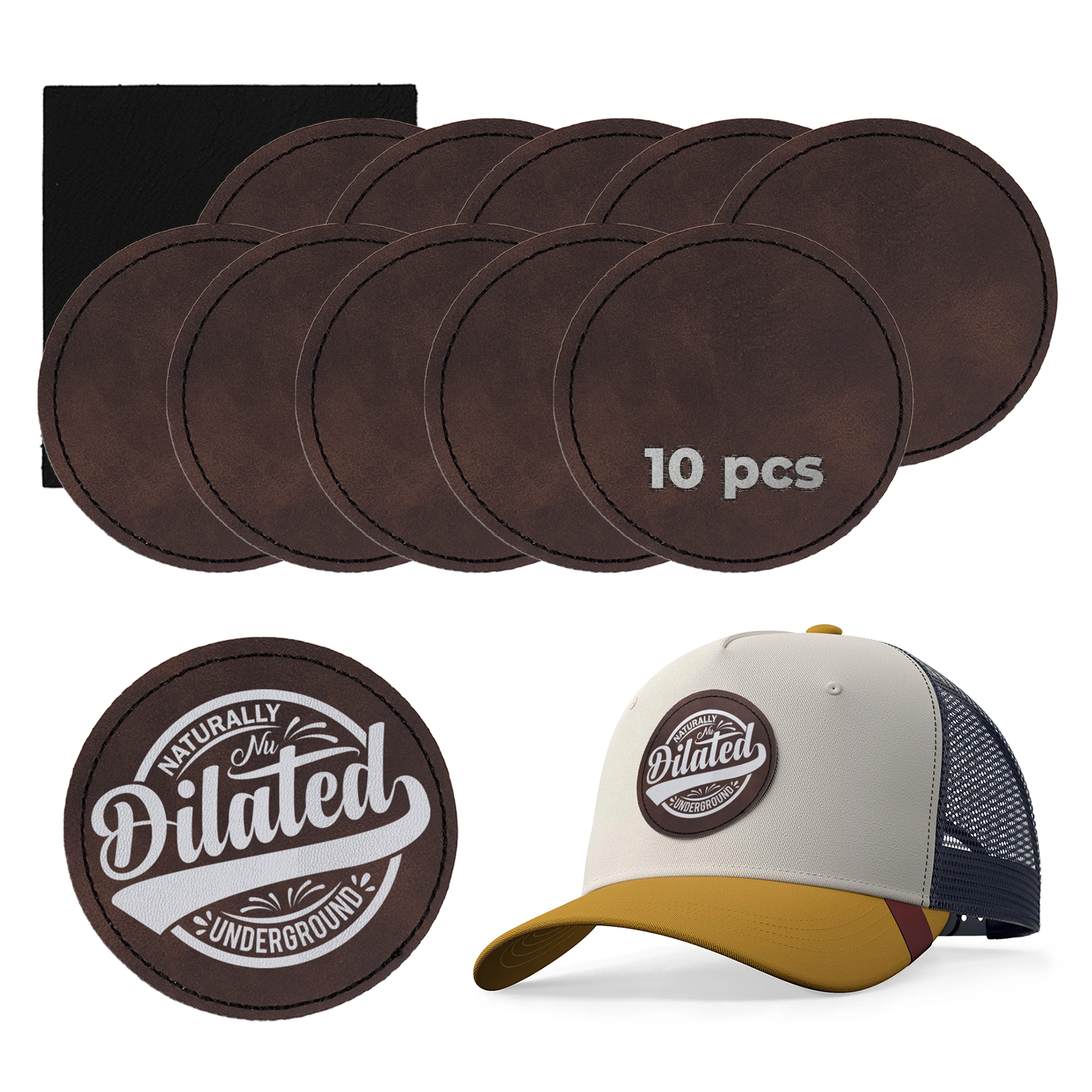 Brown to Silver Round Laserable PU Iron-on Patch (10pcs)