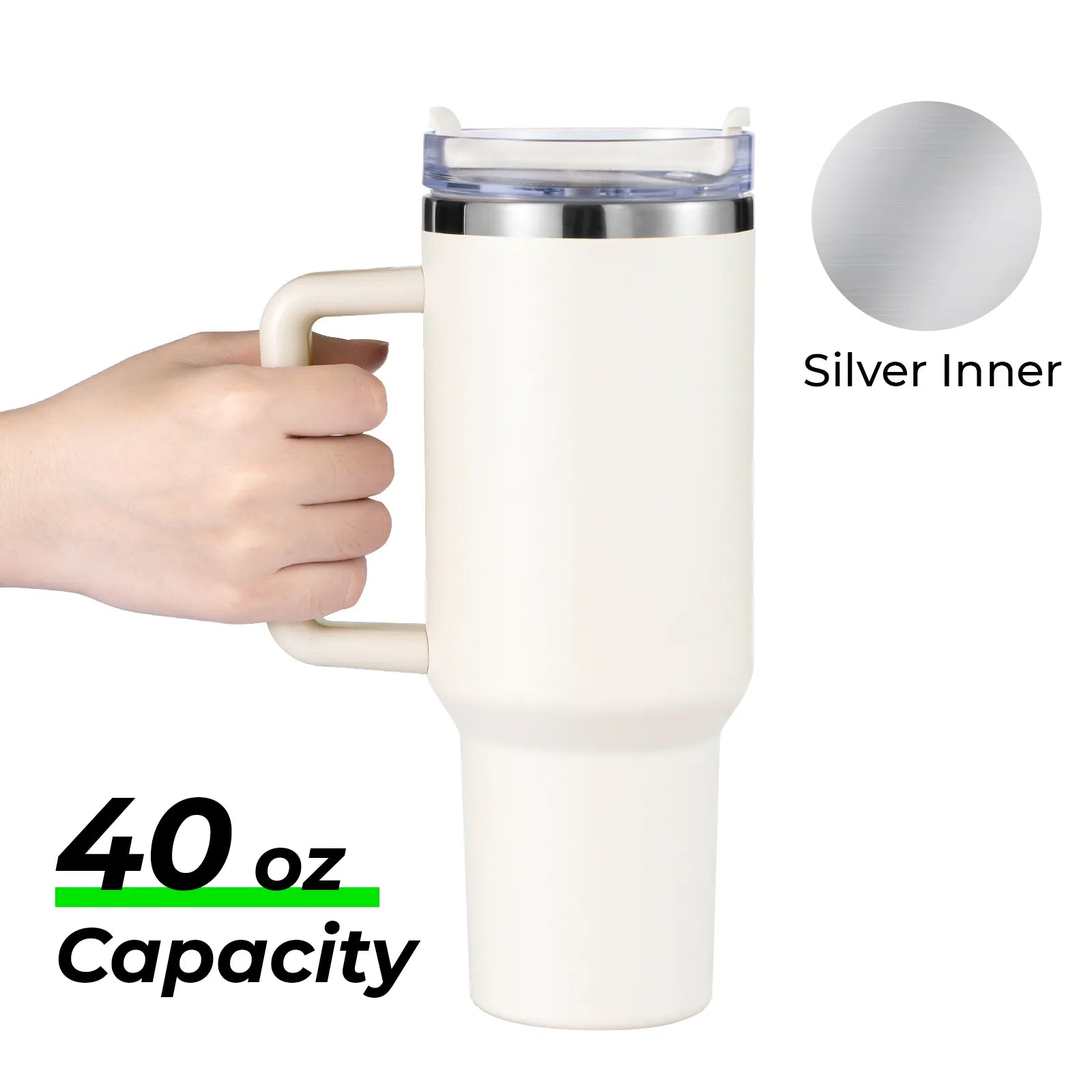 White to Silver Stainless Steel Tumbler with Handle (40oz)