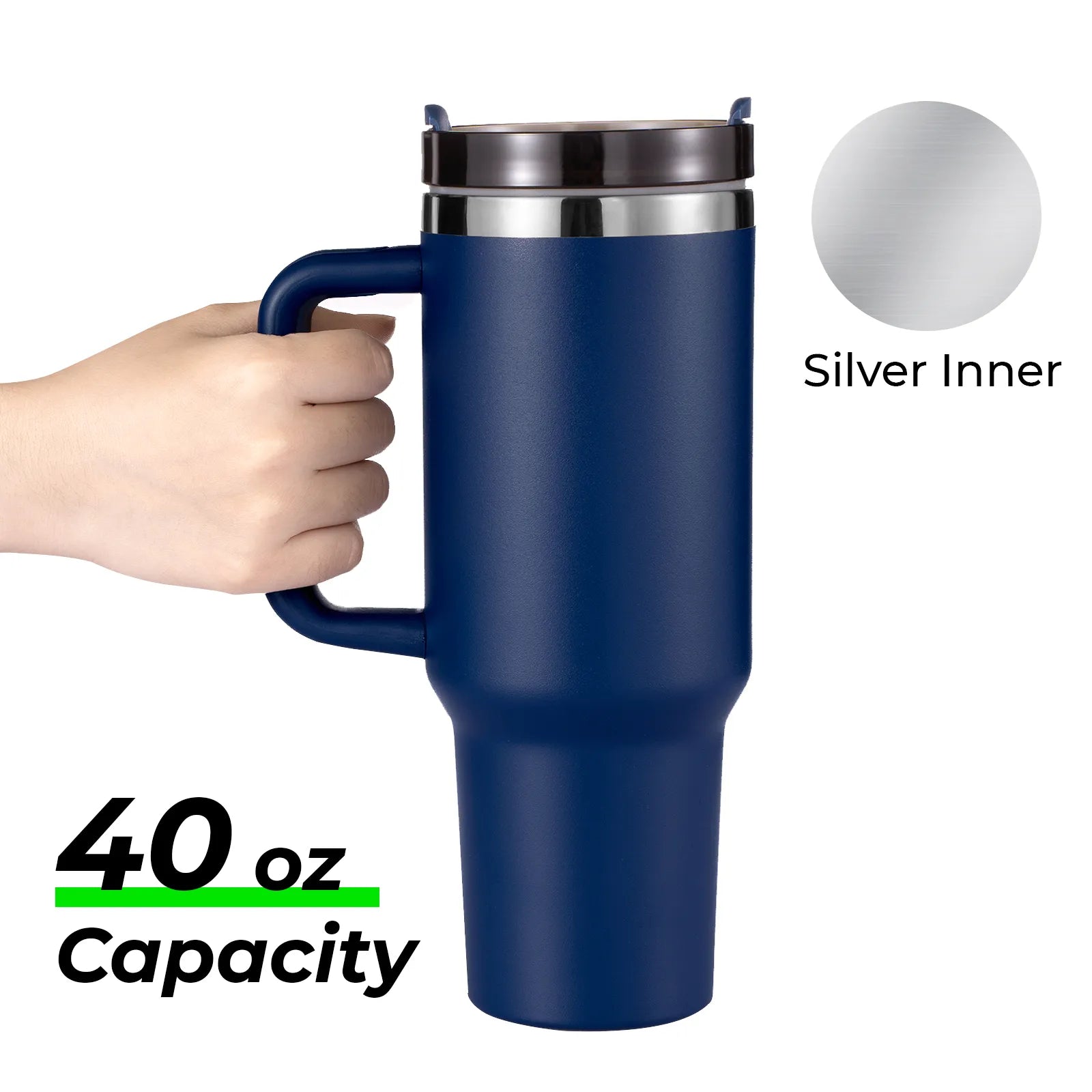 Navy to Silver Stainless Steel Tumbler with Handle (40oz)