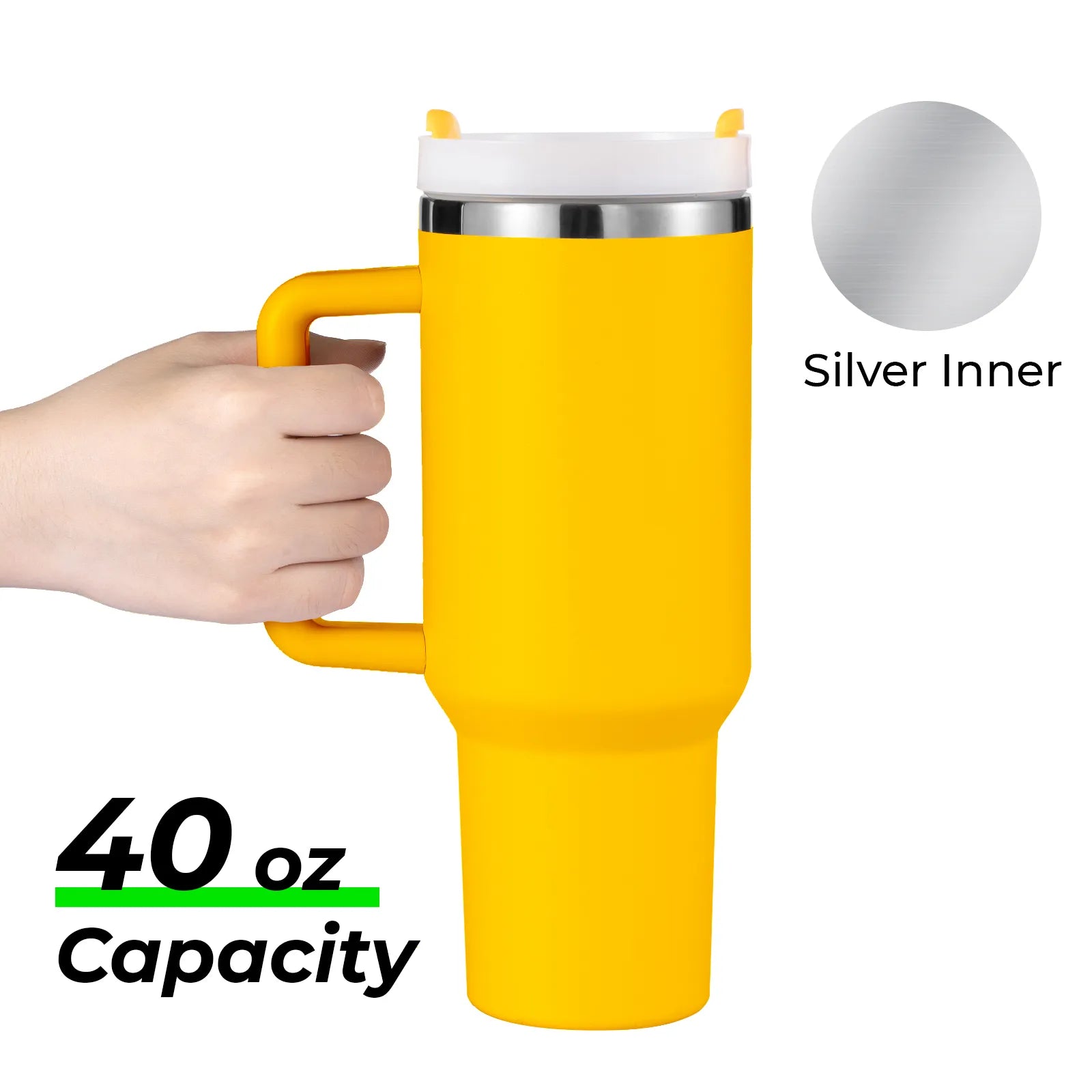 Yellow to Silver Stainless Steel Tumbler with Handle (40oz)