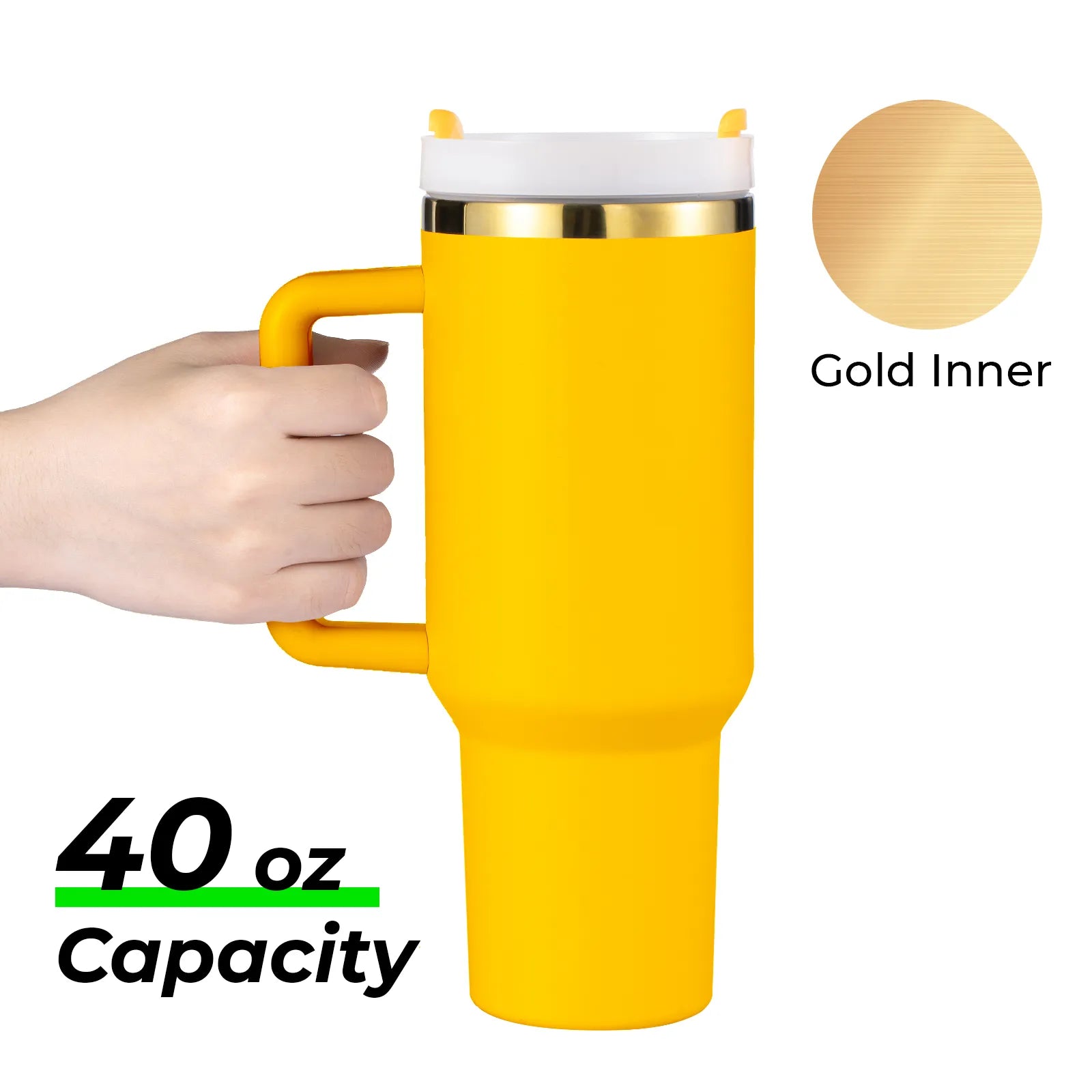 Yellow to Gold Stainless Steel Tumbler with Handle (40oz)