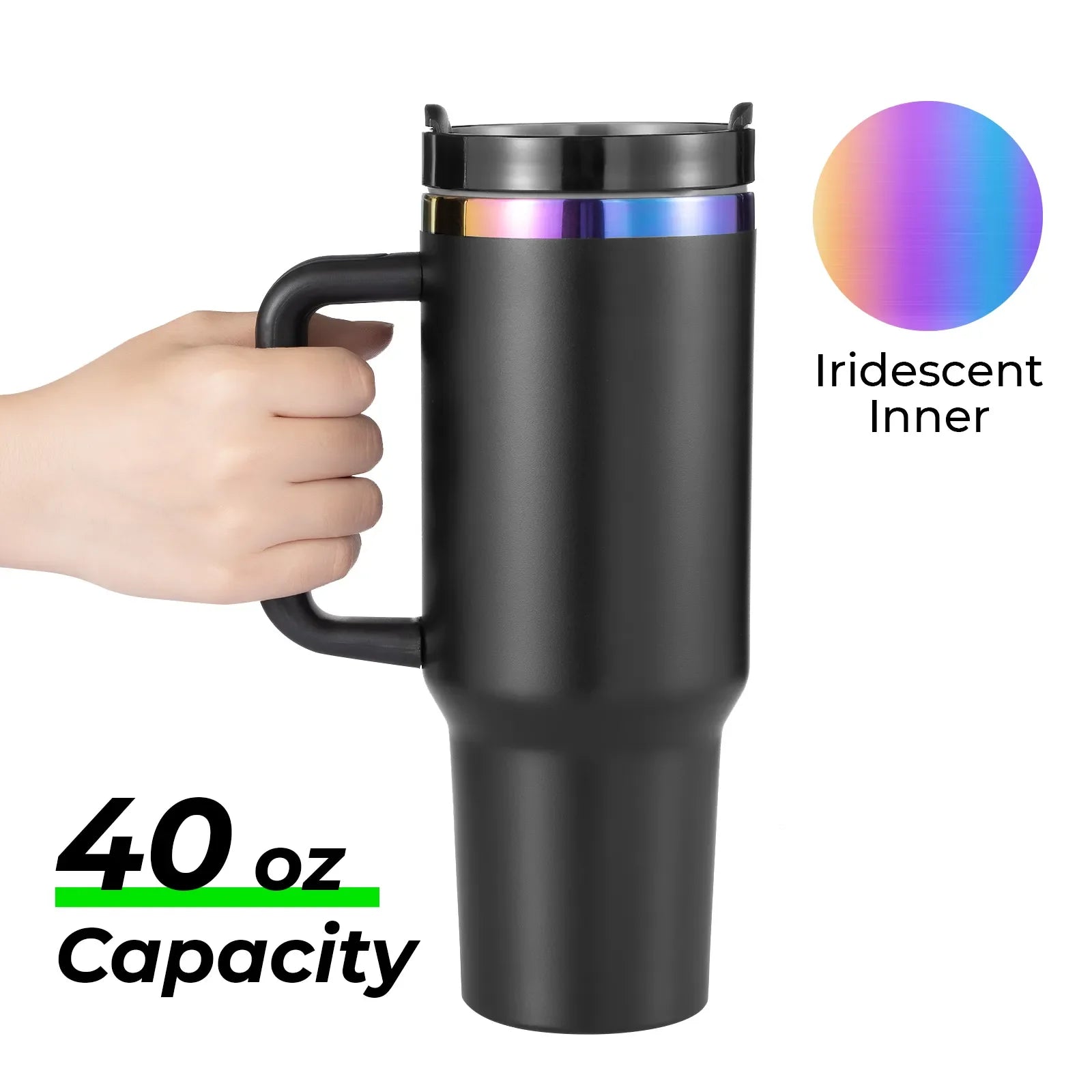 Black To Iridescent Stainless Steel Tumbler with Handle (40oz)