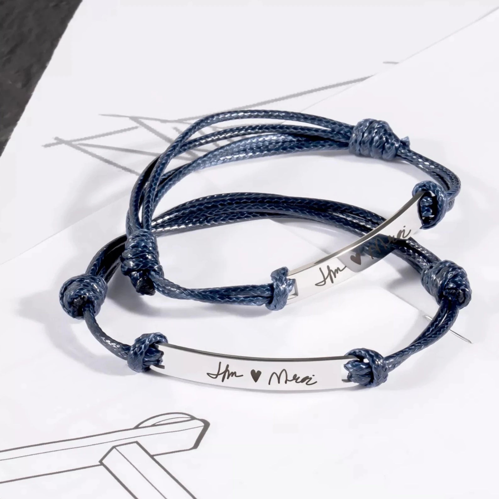 Silver Rectangular Tag Cord Bracelet (3pcs)