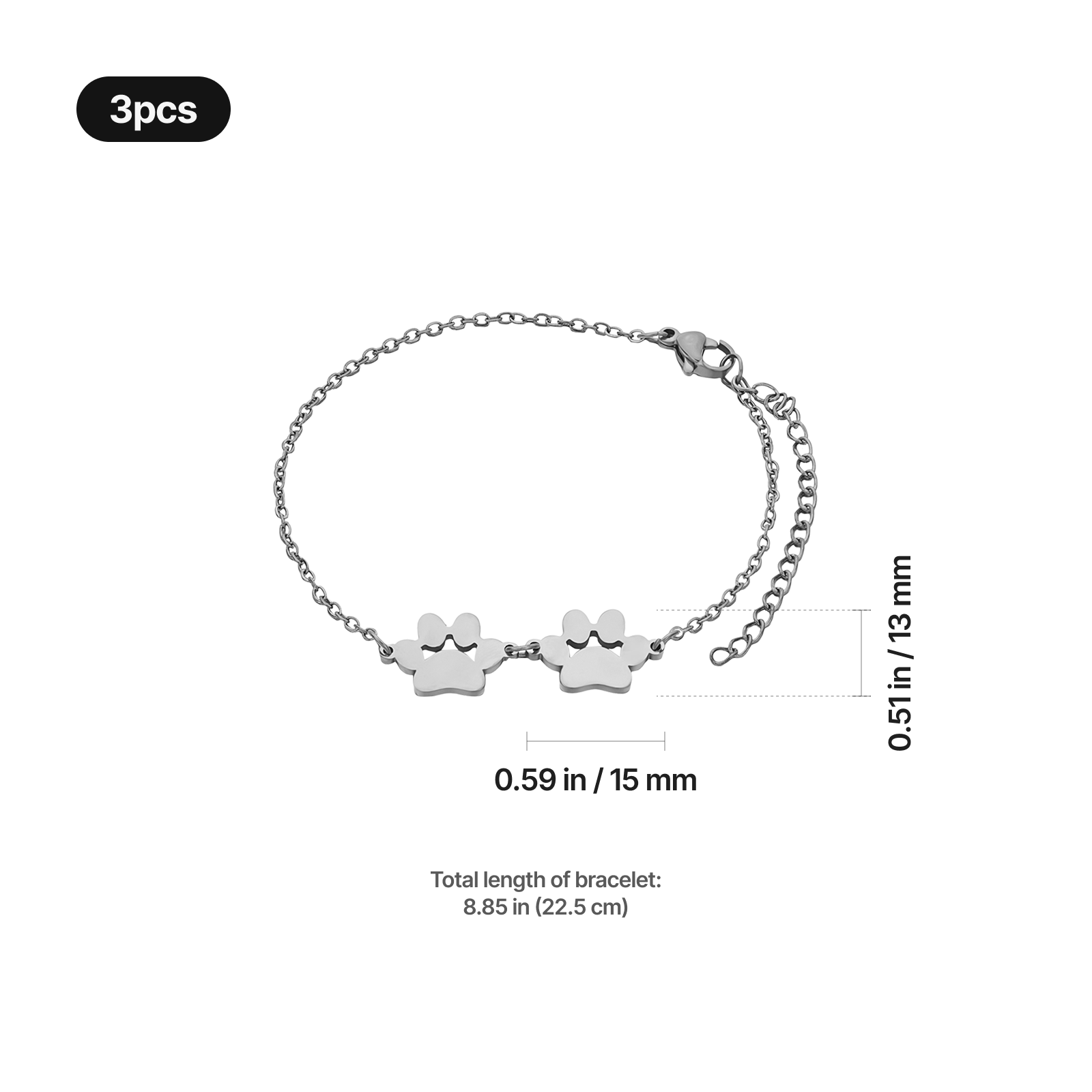 Stainless Steel Dog Paw Bracelet (3pcs)