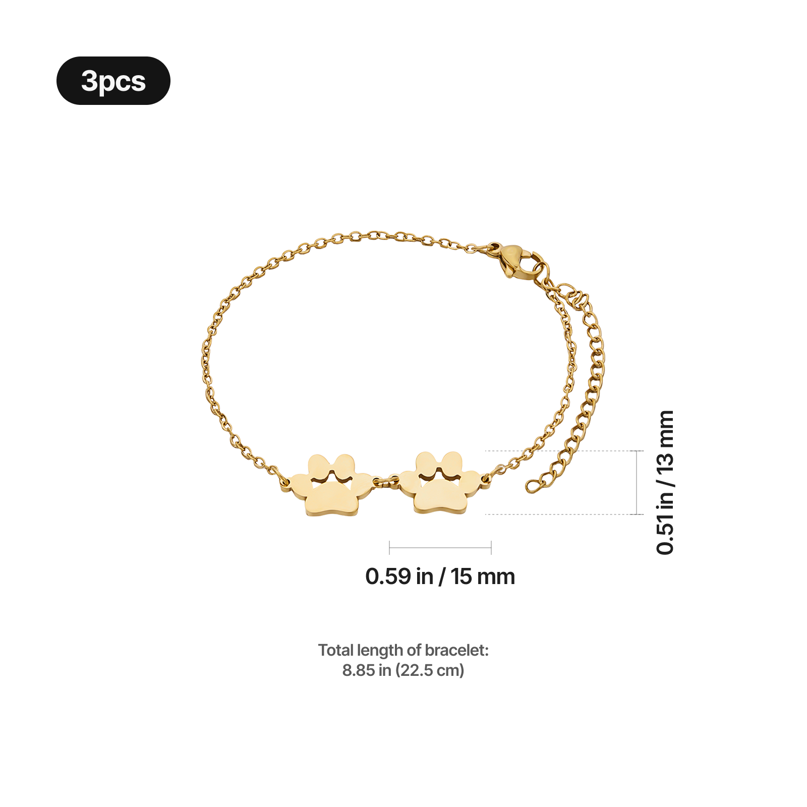 Stainless Steel Dog Paw Bracelet (3pcs)