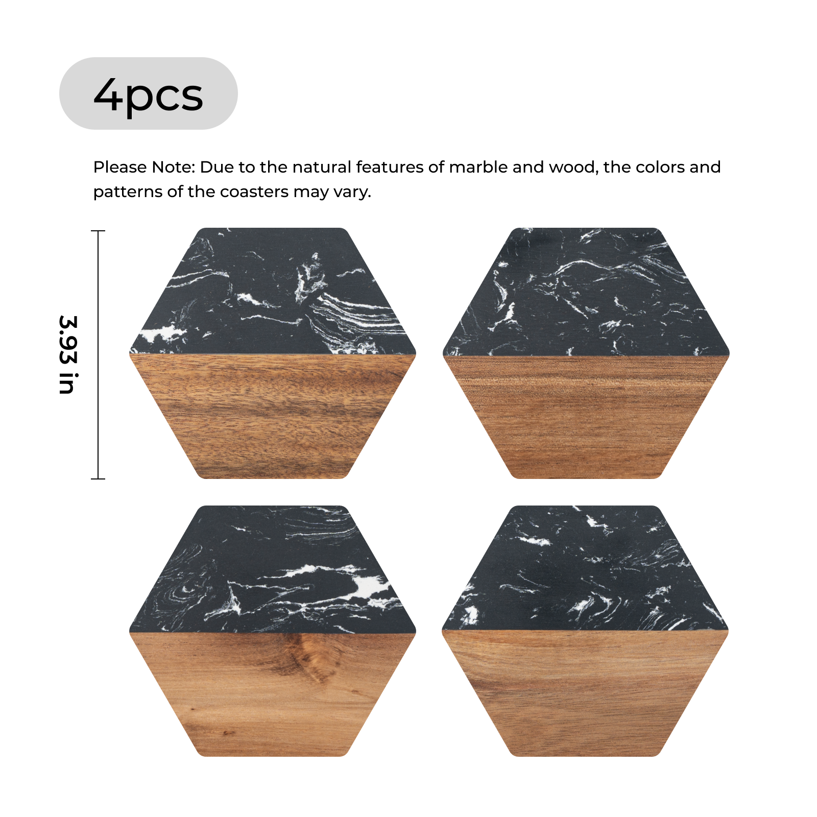 Marble and Wood Coasters (4pcs)