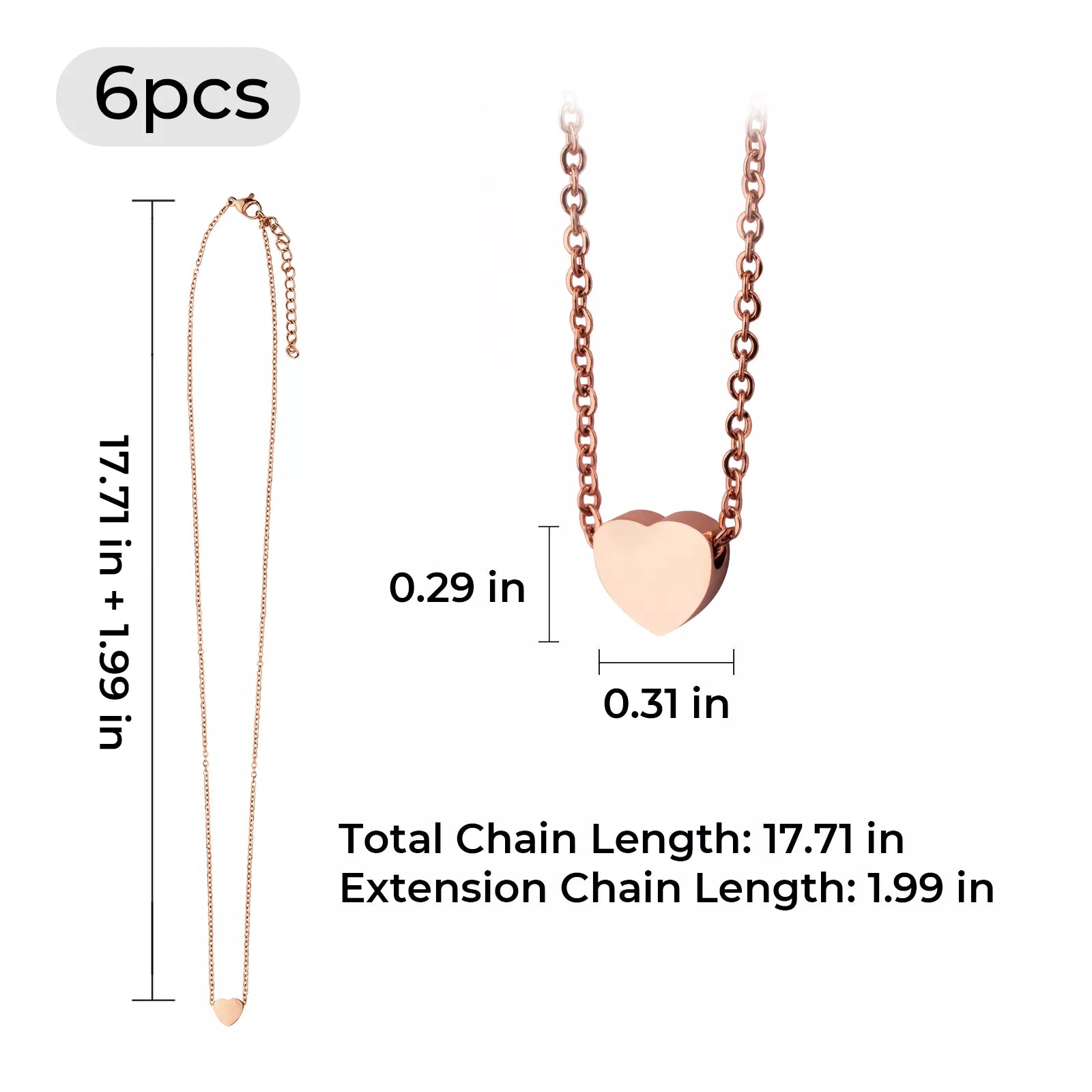 Stainless Steel Heart Necklace (6pcs)