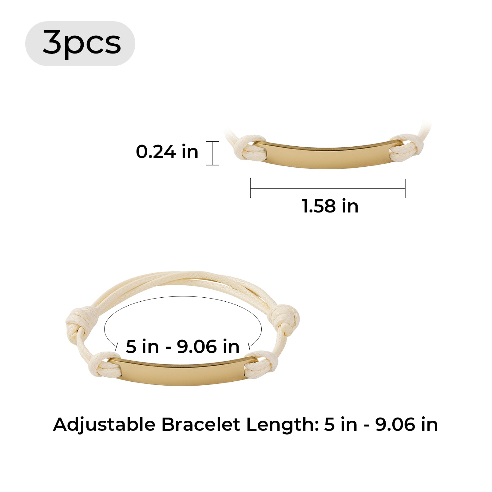 Rectangular Tag Cord Bracelet (3pcs)