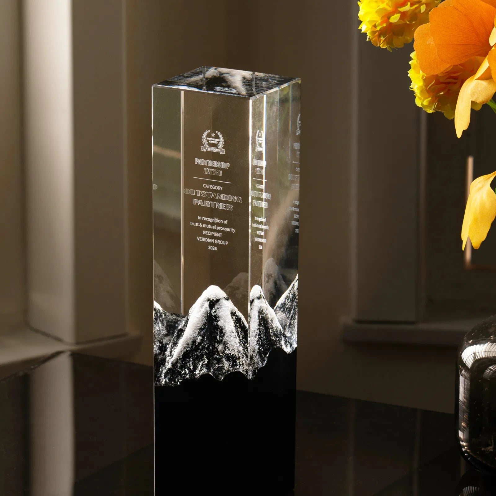 Black and white snow mountain crystal and marble trophy 01