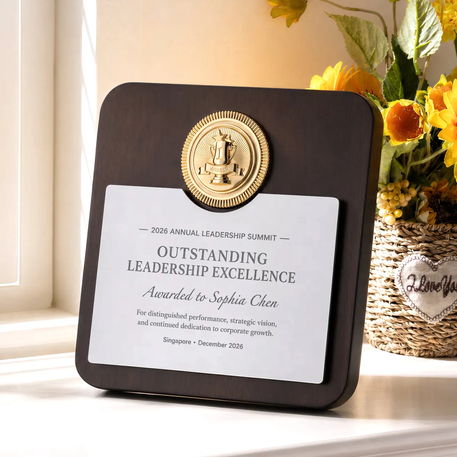 Black walnut award plaque with emblem 03