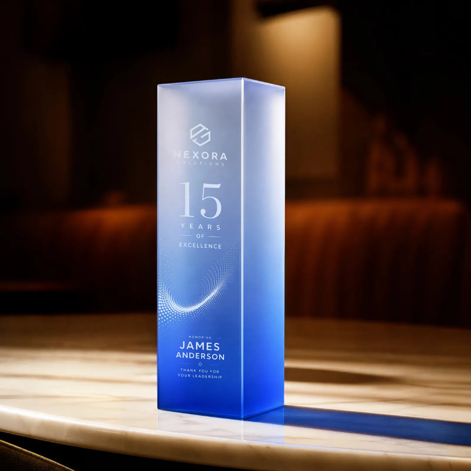 Blue gradient frosted crystal trophy 03