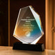 Colored Geometric Ultra-Clear Crystal Trophy with Black Walnut Base