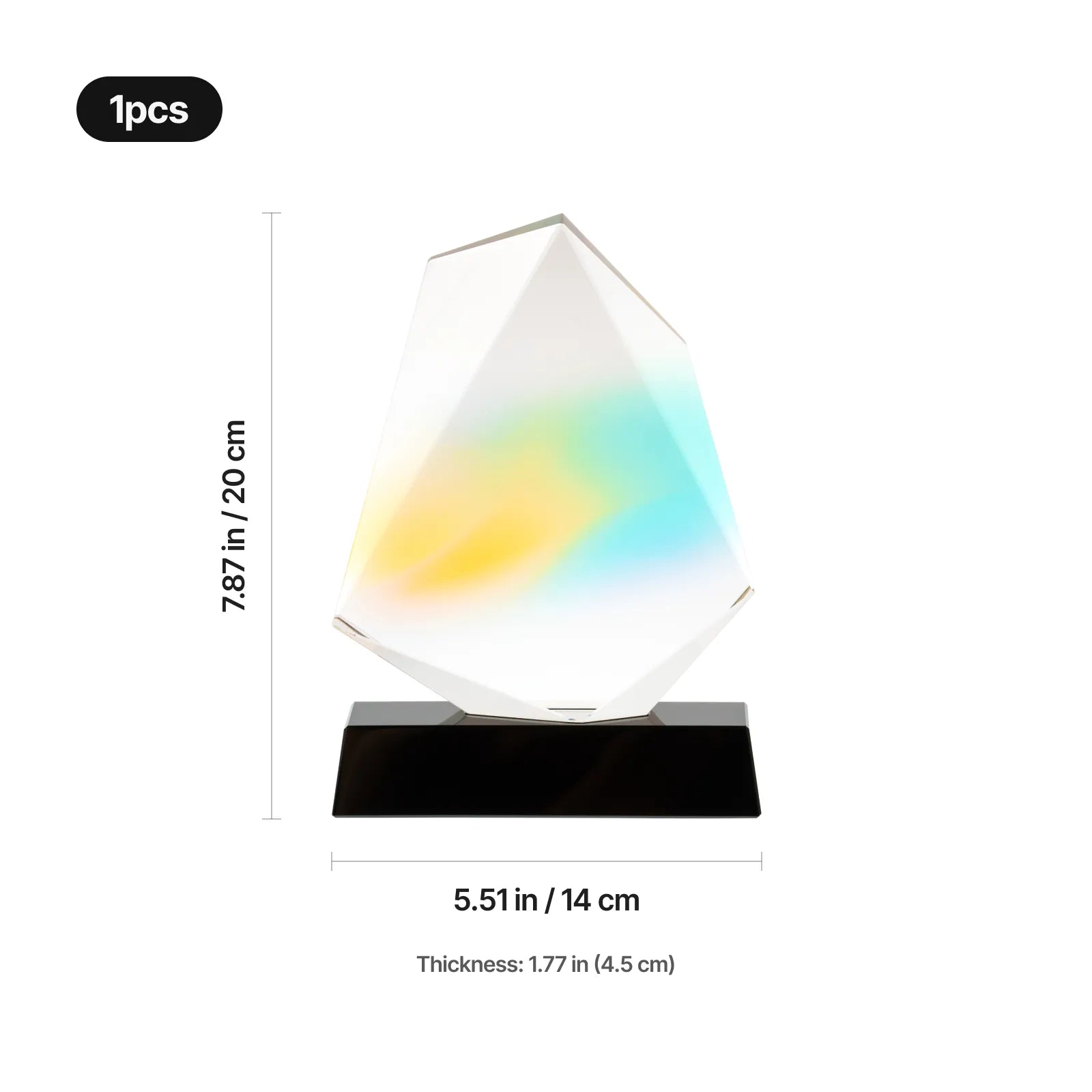 Colored geometric ultra clear crystal trophy with black walnut base 03