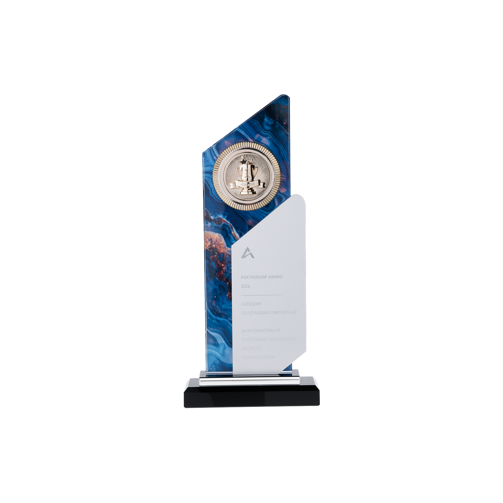 Colored glass and aluminum alloy trophy with base 02
