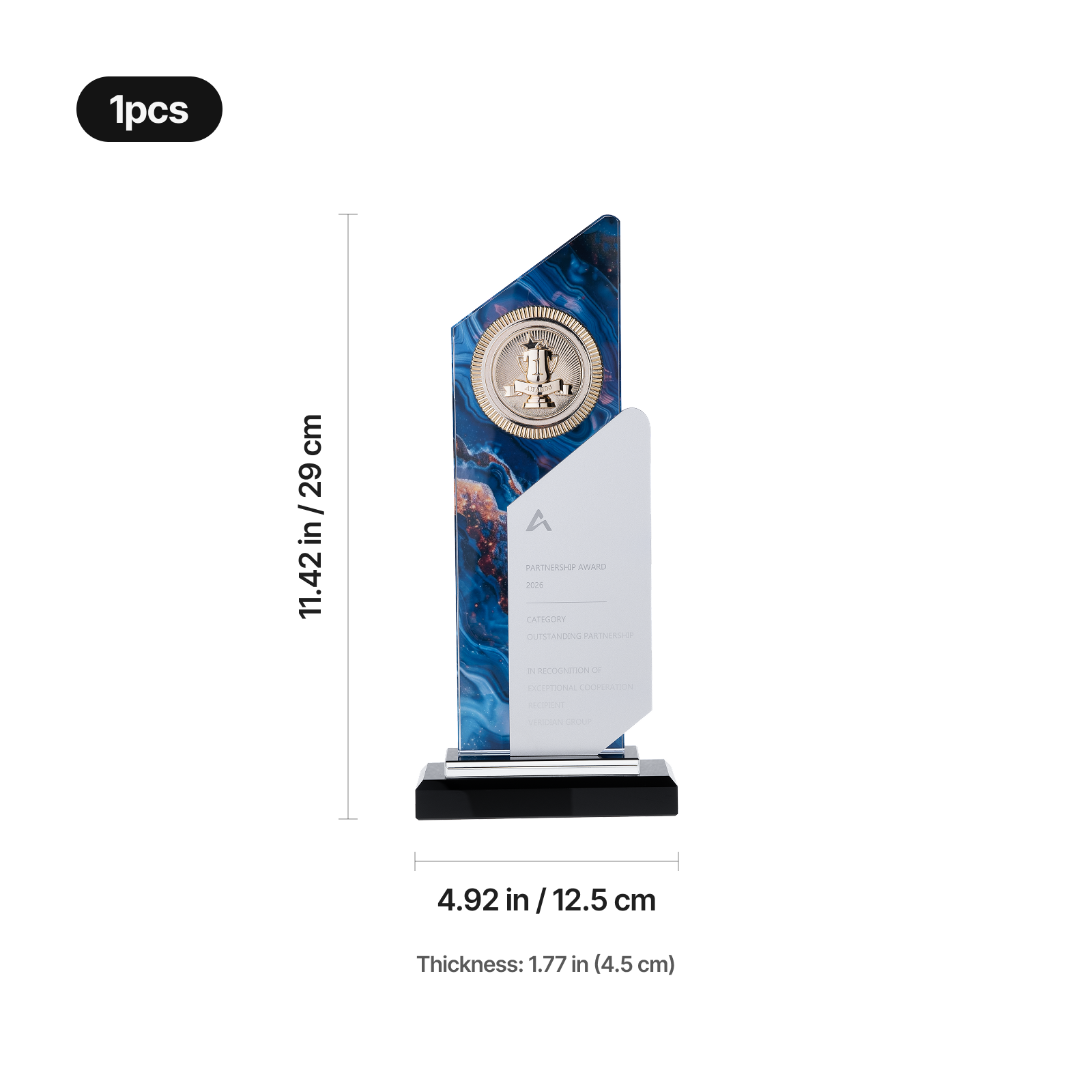 Colored glass and aluminum alloy trophy with base 04