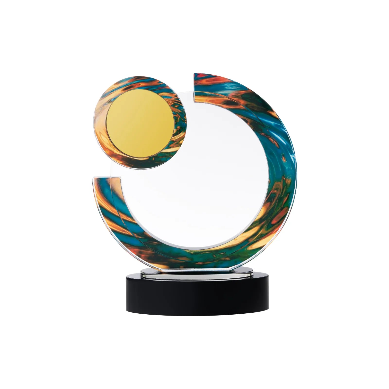 Colored swirl crystal trophy with marble base 01