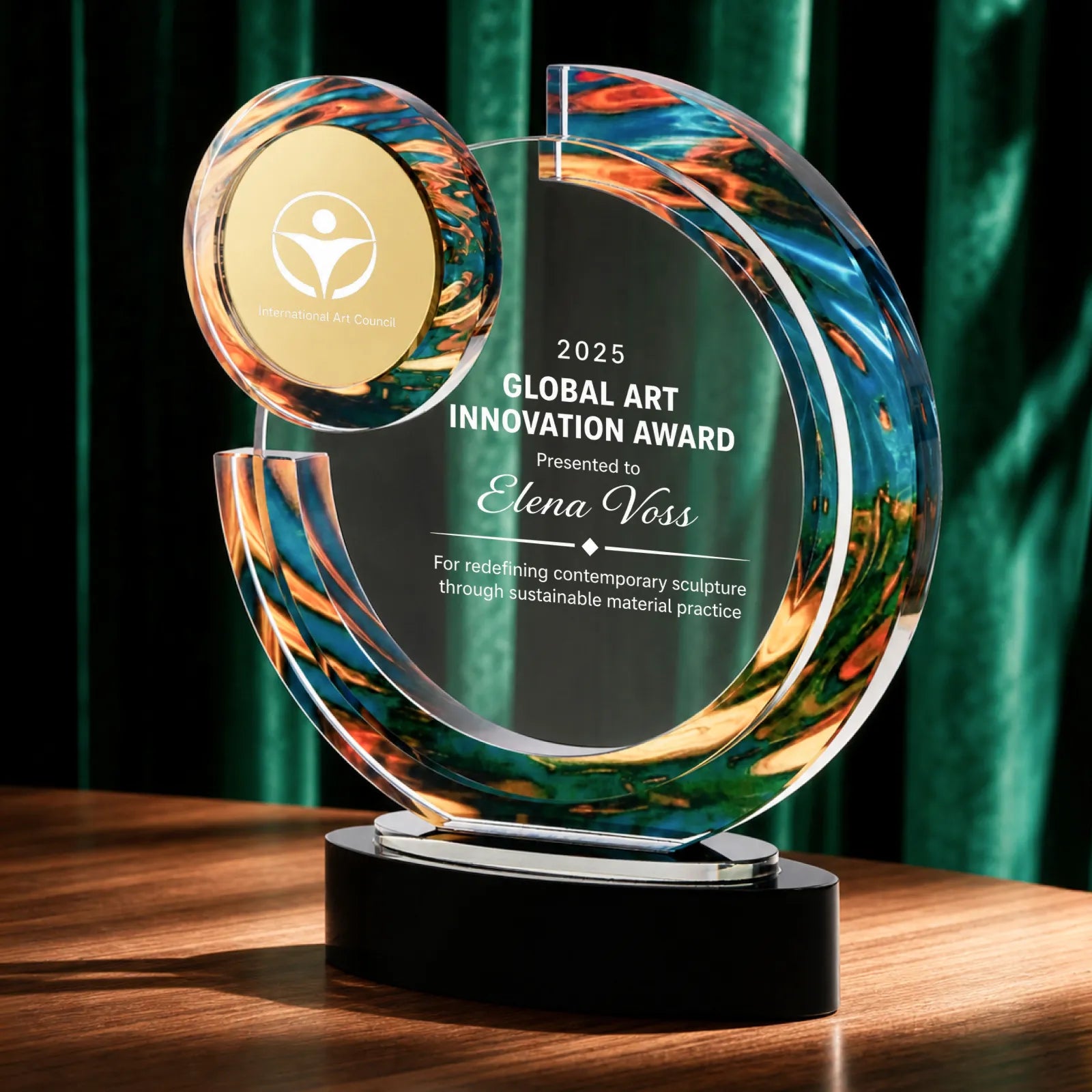 Colored swirl crystal trophy with marble base 03
