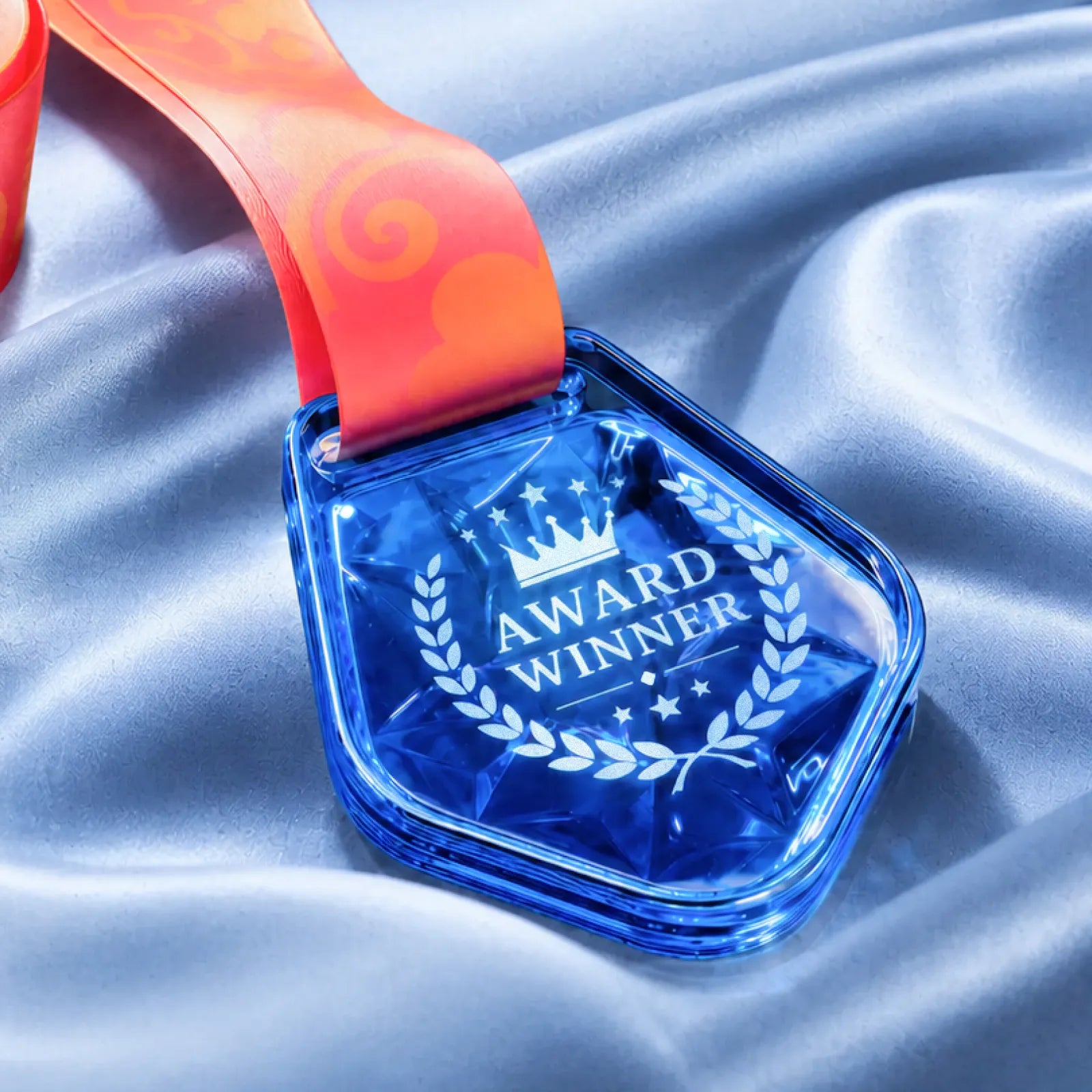 Geometric blue colored glass medal 02