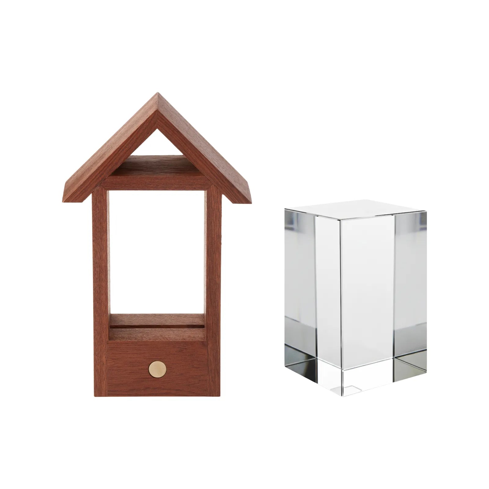 House shaped sapele wood led light base for k9 rectangle crystal 02