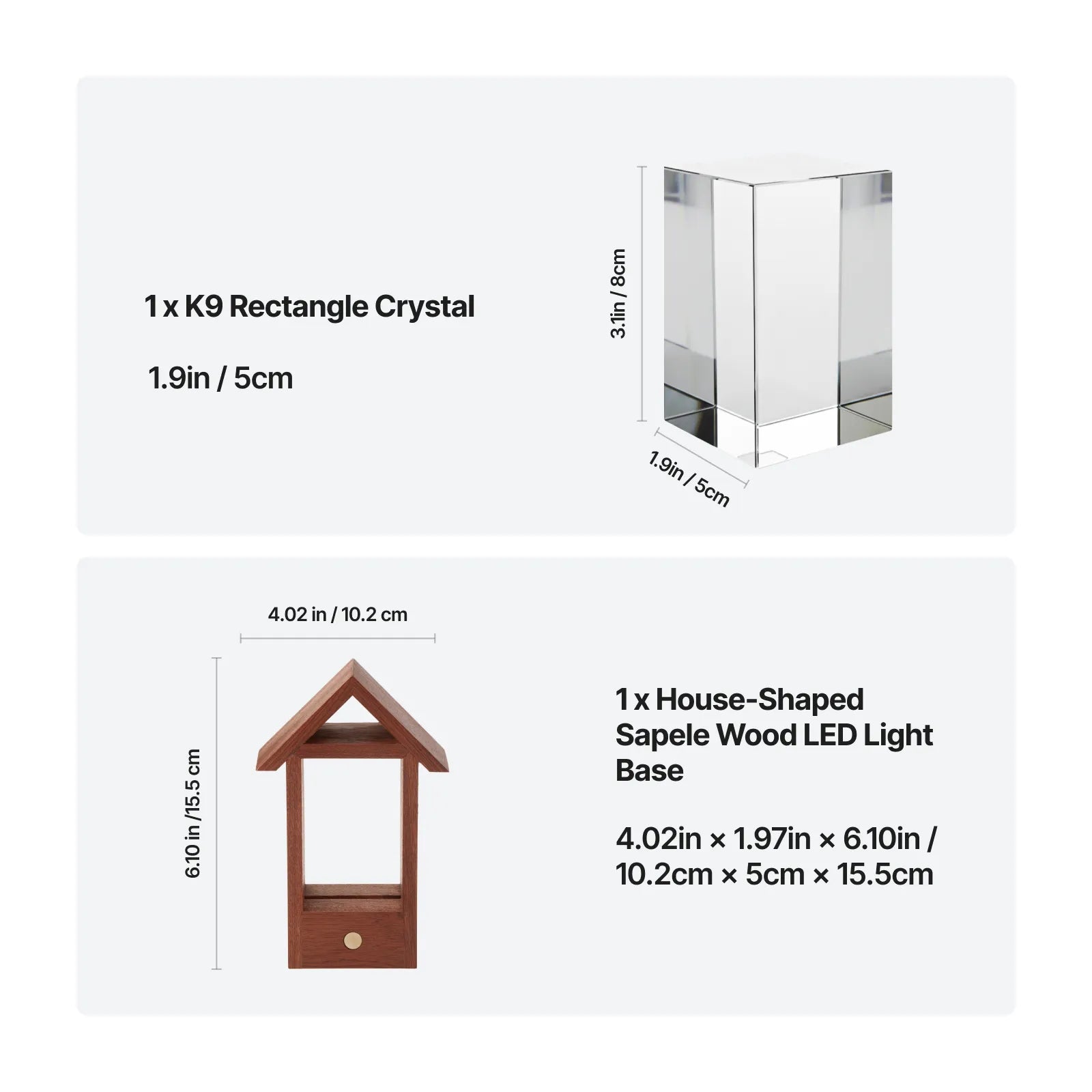 House shaped sapele wood led light base for k9 rectangle crystal 05
